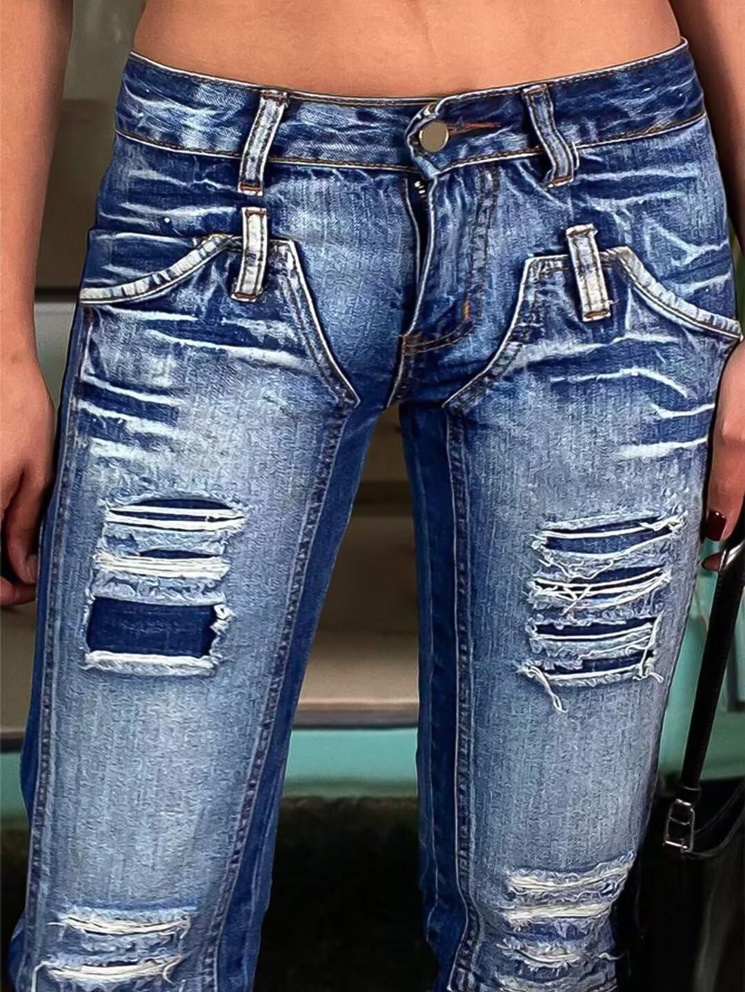 Flamingals Ripped Capri Jeans for Women Stretch Butt Lifting Low Rise Skinny Capris Denim Pants