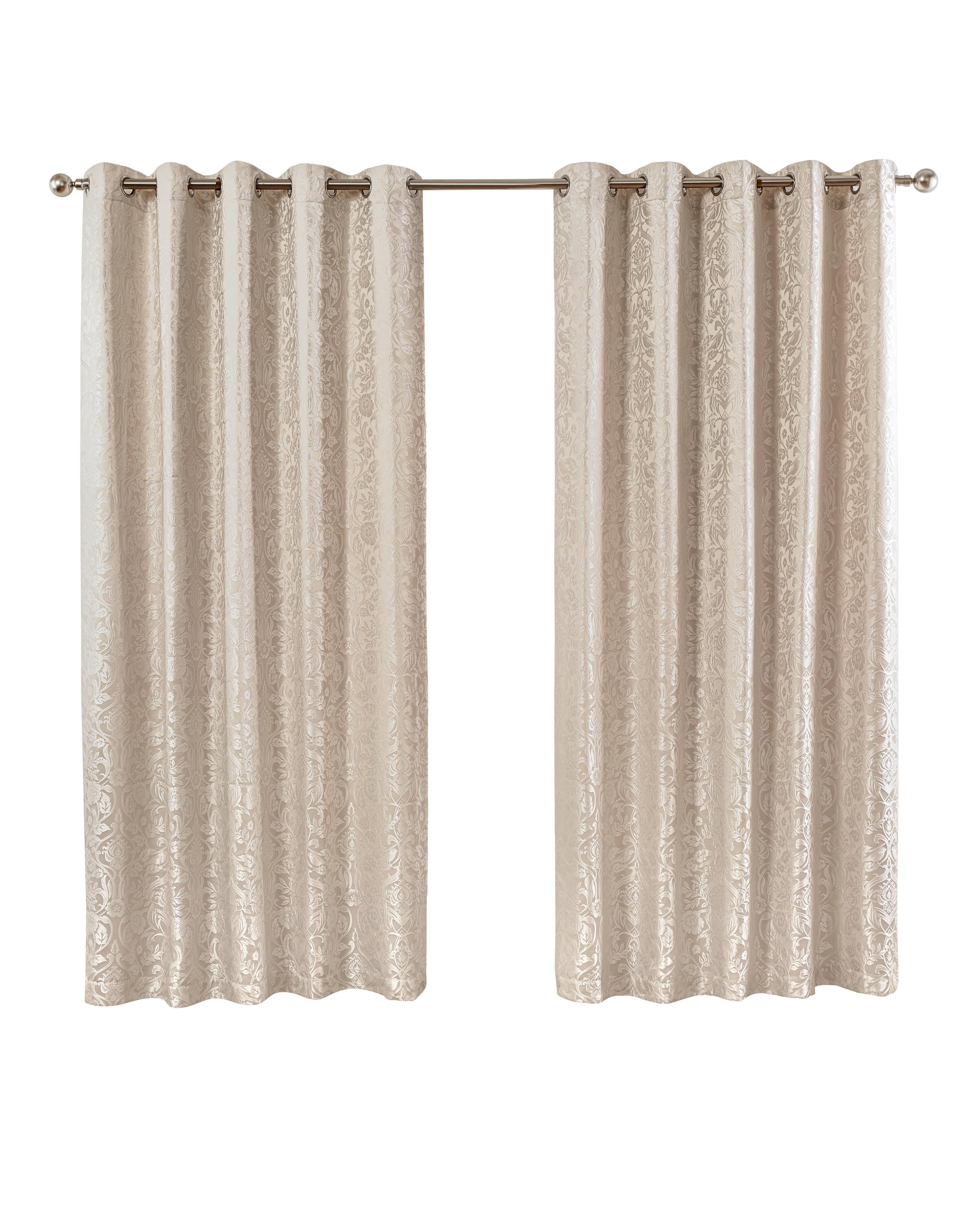 Emma Barclay – Fully Lined Curtains for Bedroom Living Room Jacquard Eyelet Two Panel Damask Curtains Eden Collection (46” x 54” Inch)(Cream)