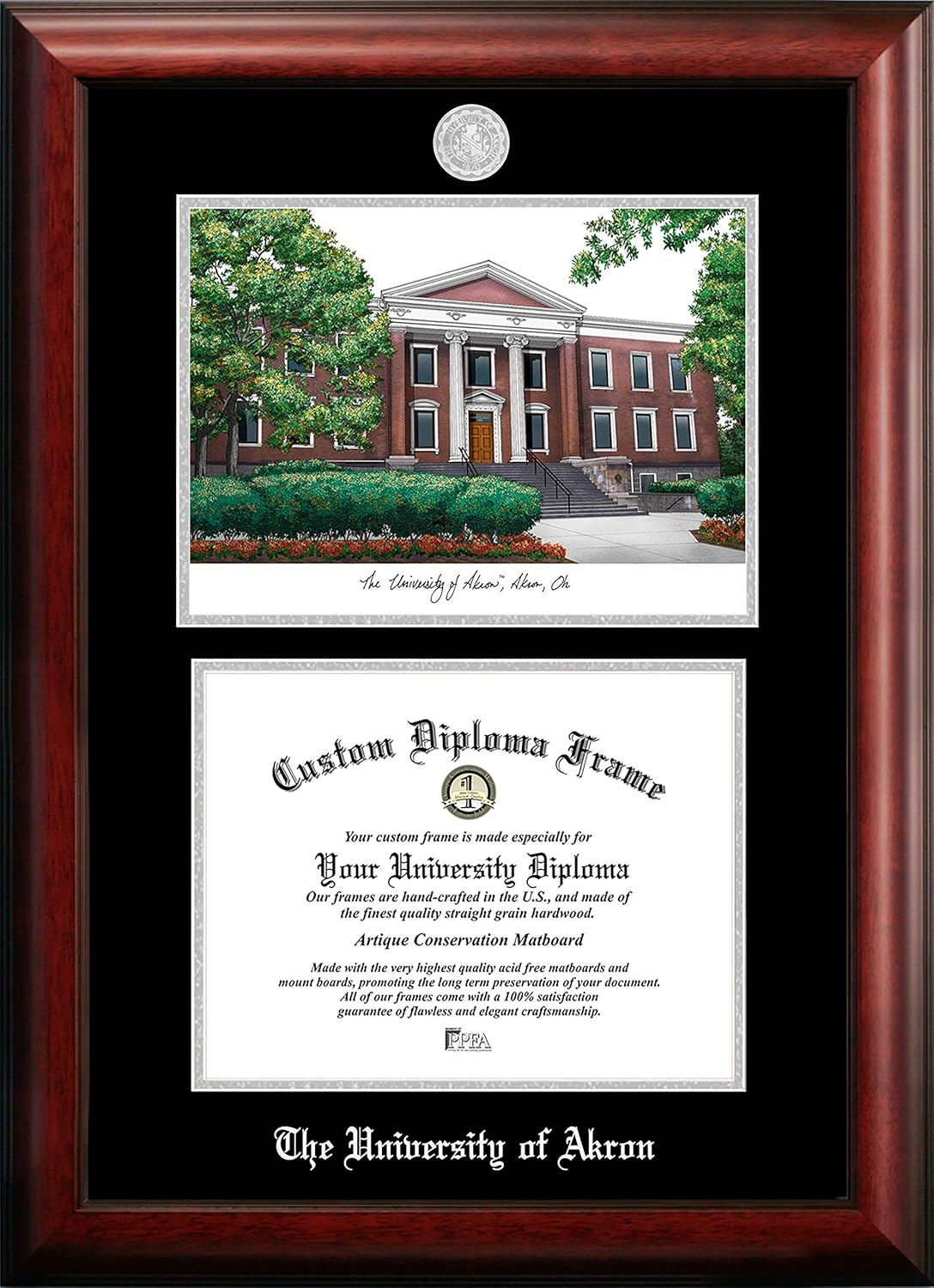 Campus Images NCAA Akron Zips Unisex Silver Medallion Frame University of Akron 11w x 8.5h Silver Embossed Diploma Frame Lithograph, Brown, One Size