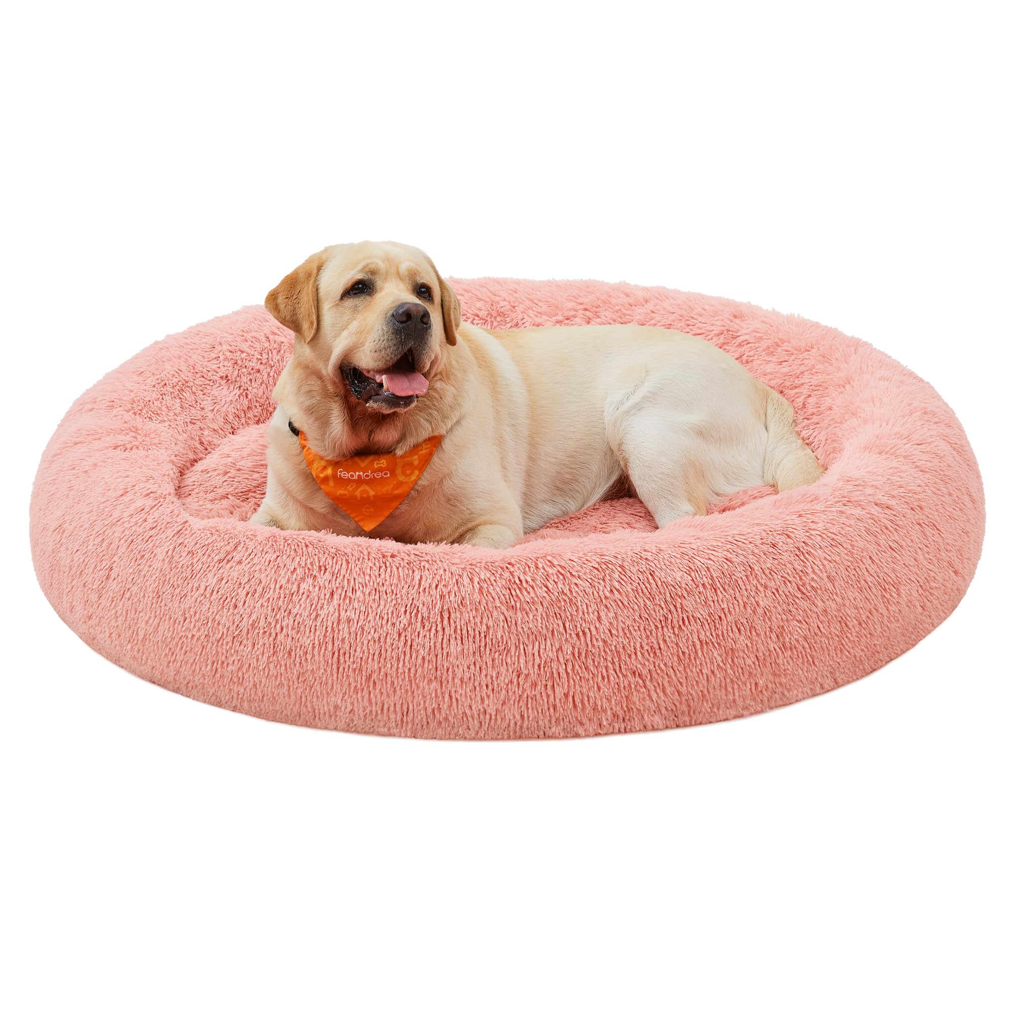Feandrea Cuccia Cane Interno, Cuccia per Cani, Lettino per Animali Domestici a Ciambella, Cuscino Sfoderabile e Lavabile, Tappeto di Peluche, Diametro 120 cm, Rosa PGW043R01