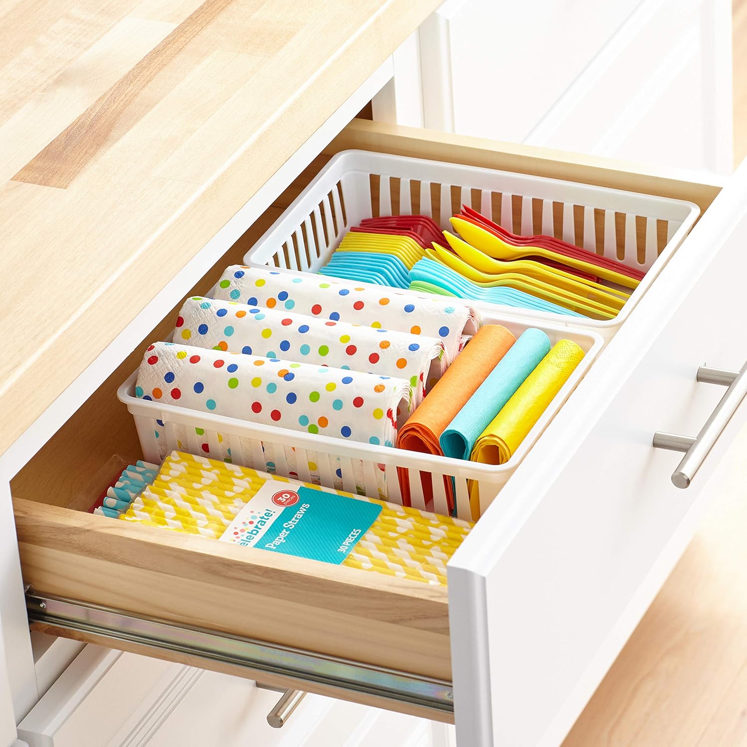 Tribello Plastic Bin Baskets for Organizing, White Storage Tray, Rectangle 9 x 6 x 2 - Pack of 4 - Made in USA - Image 2