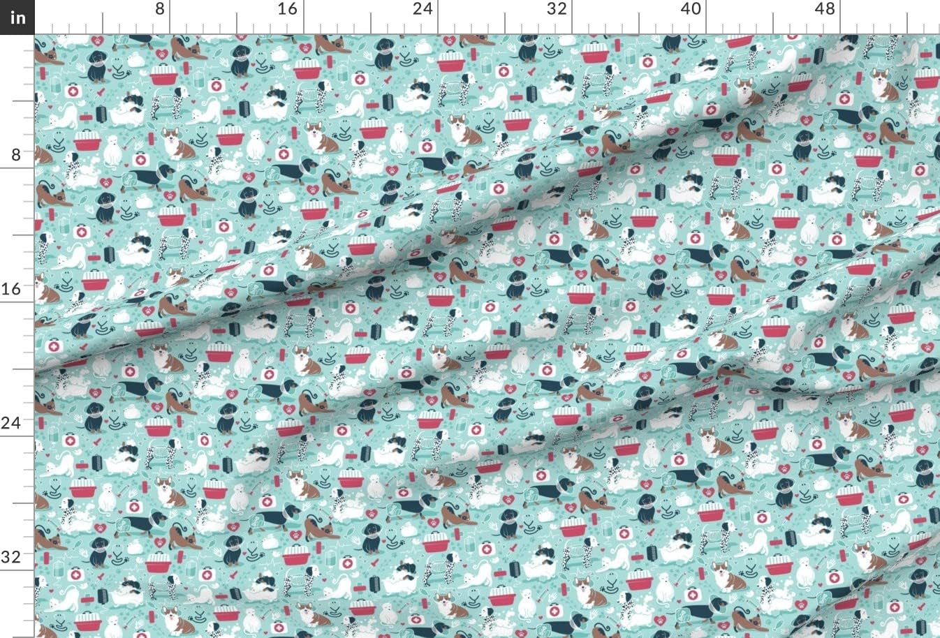 Spoonflower Fabric - Small Scale Vet Medicine Happy Aqua Red Navy Blue White Brown Cats Printed on Minky Fabric by The Yard - Sewing Baby Blankets Quilt Backing Plush