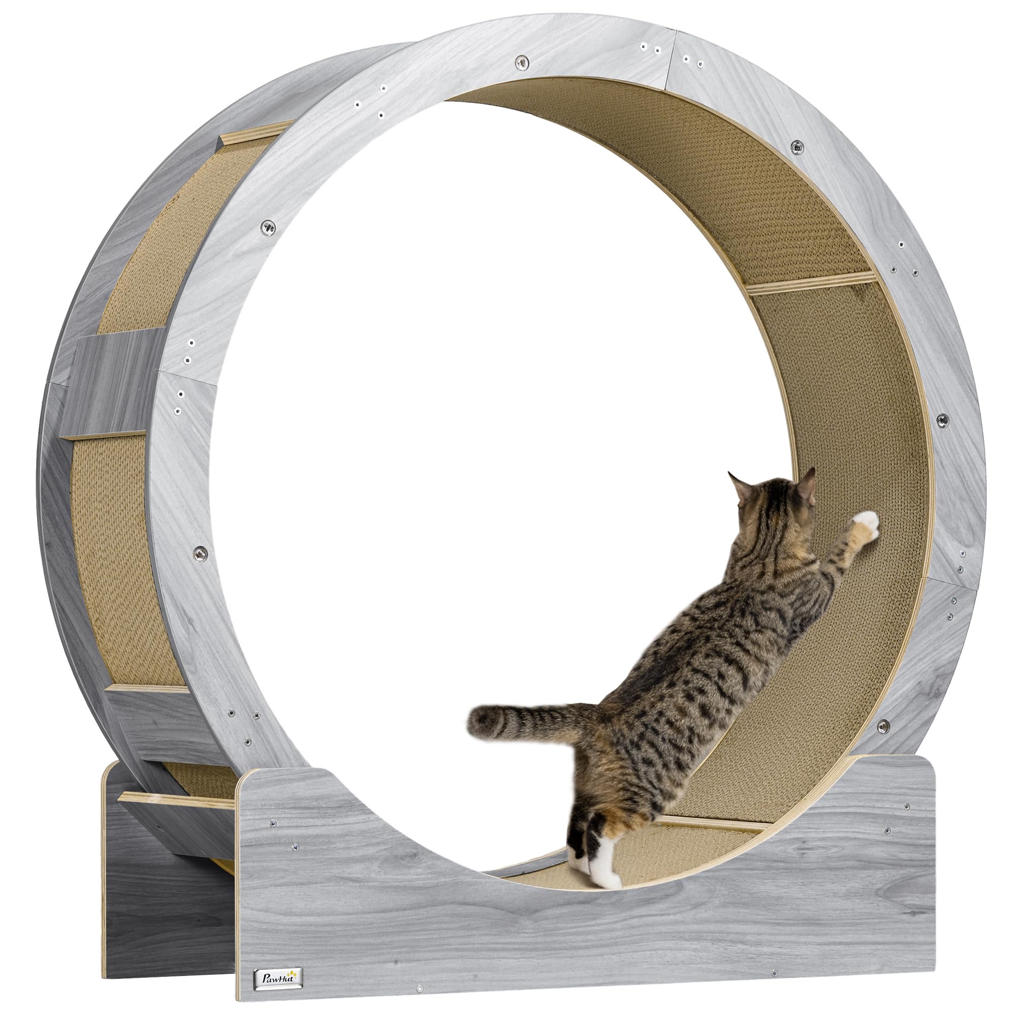 PawHut Katzenlaufrad mit Bremse für Katzen 91 cm Durchmesser Grau | Laufrad für Katzen, Katzenrad, Laufbahn, Kratzbrett, Cat Wheel Laufband, für Gewichtsverlust & Gesundheit