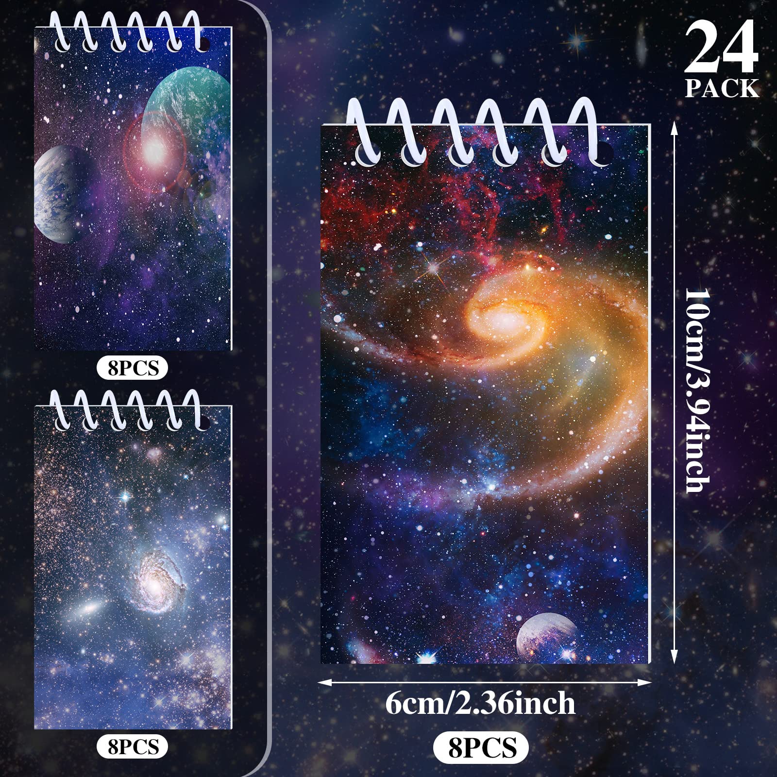 24 Pieces Outer Space Galaxy Mini Notepads Small Spiral Notepads Solar System Mini Notebook Memo Stationery Planets Notebook Reward Supply for School Office Planet Theme Party Favor - Image 2