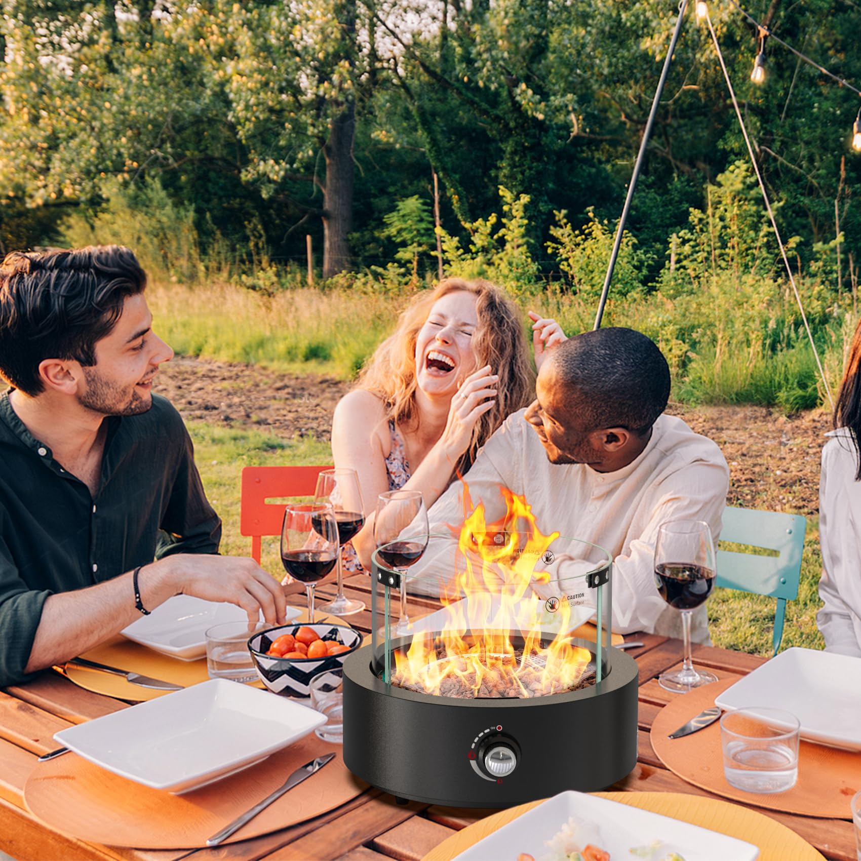 Onlyfire Braciere a gas da tavolo, riscaldatore per patio esterno con ingresso d'aria inferiore, rocce laviche e protezione antivento in vetro, braciere a propano per patio, cortile, ristorante