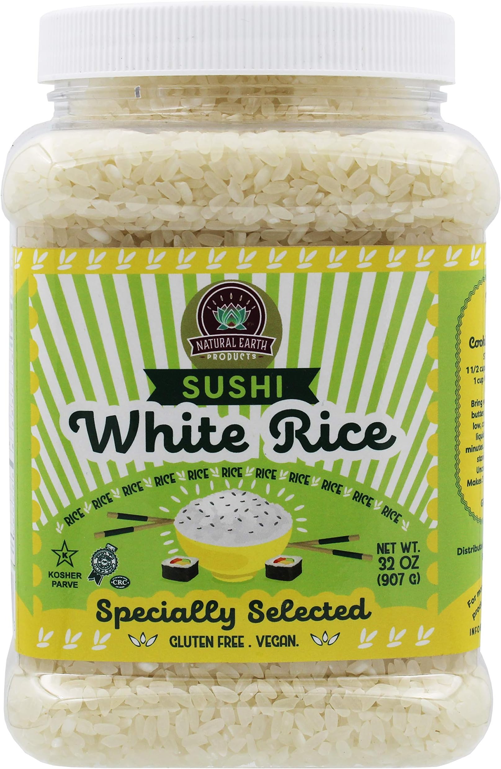 White Sushi Rice, Bulk Rice Container, Gluten Free, Vegan, Kosher, 32Oz (Single)…