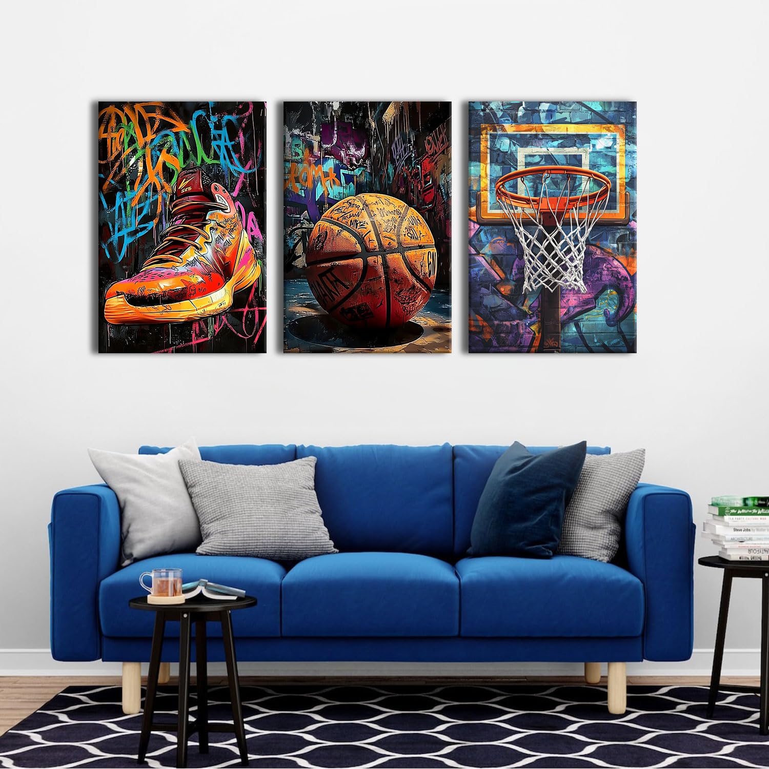 Pallacanestro Decorazione da parete Street Graffiti Nba Poster Scarpe Campo da basket Stampe su tela Astratte Moda Opere d'arte per Wall Ball Star Adolescenti Sala giochi Aula Accessori per la