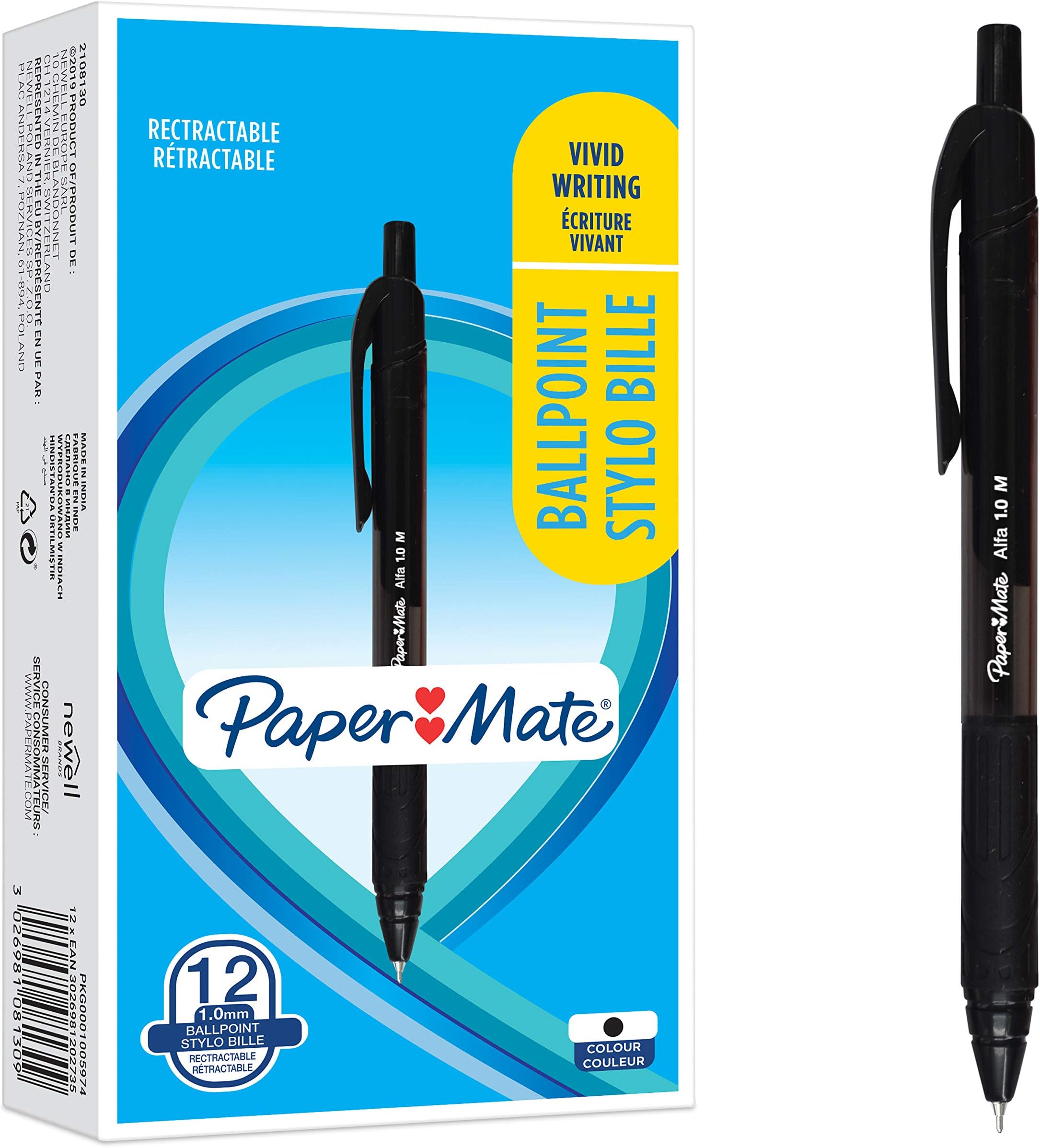 Paper Mate Flexgrip Elite – Lot 3 Stylos Bille Rétractables Pointe Moyenne 1.4 Mm, Couleurs Assorties