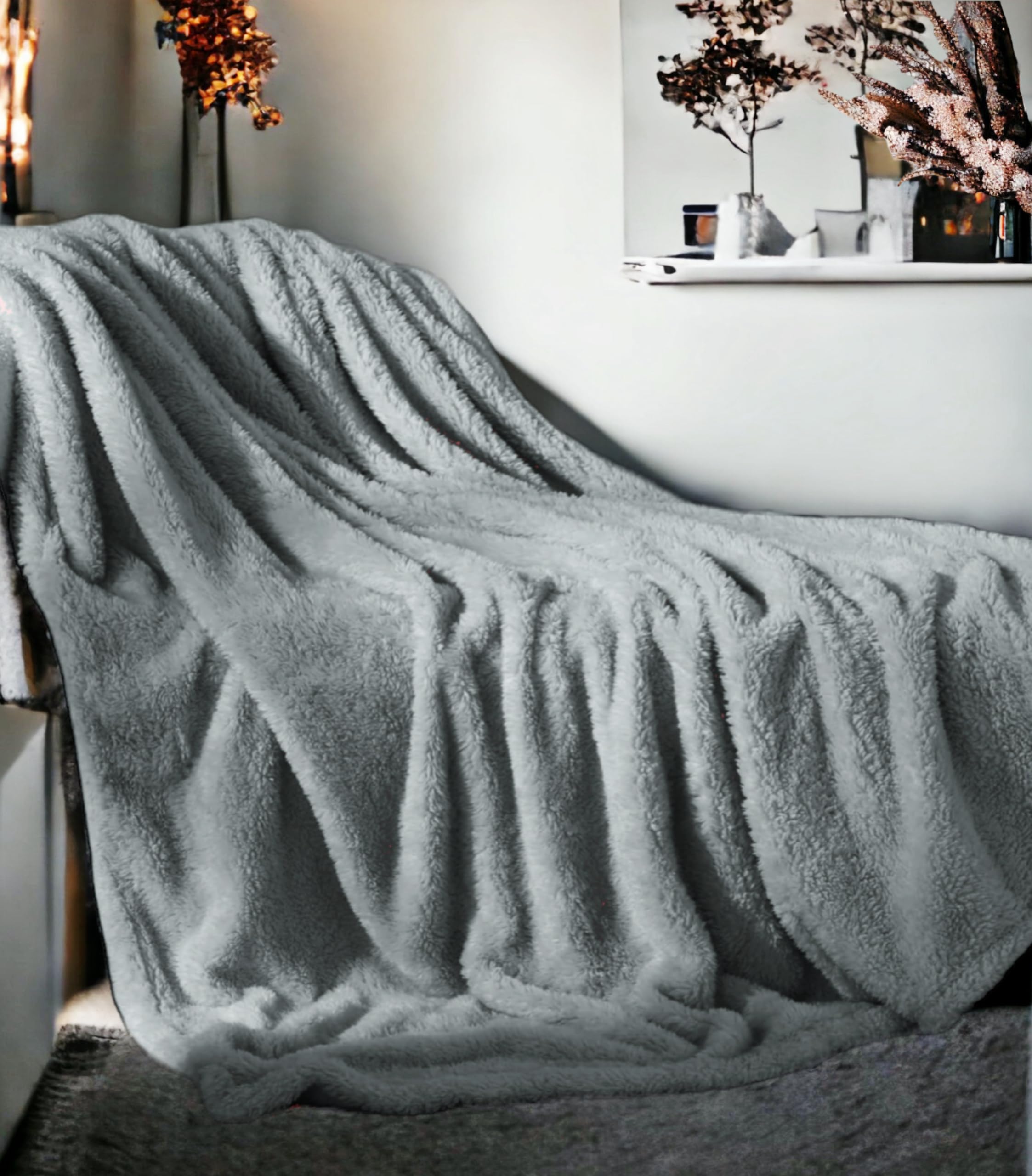 4All Teddy Bear Throws for Sofa Bed Settes Fluffy Warm Cosy Fleece Blanket for Adults and Kids Teddy Fleece Duvet Covers (Silver/Grey, 127x150cm)