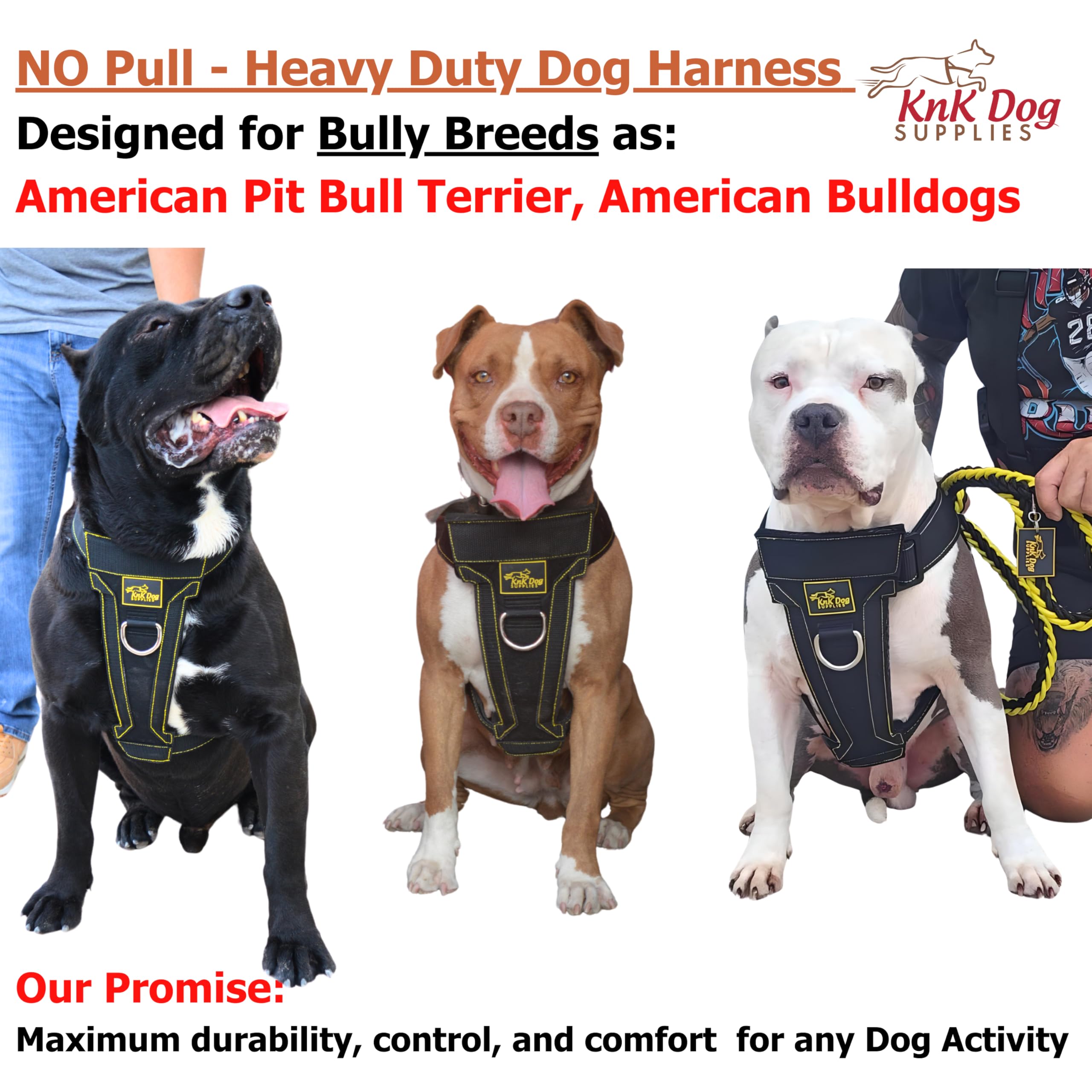 KNK Arnés resistente para perro sin tirones con clip frontal para perros medianos, grandes y extragrandes, ajustable, duradero, grueso, resistente, clips de metal y arnés de entrenamiento acolchado