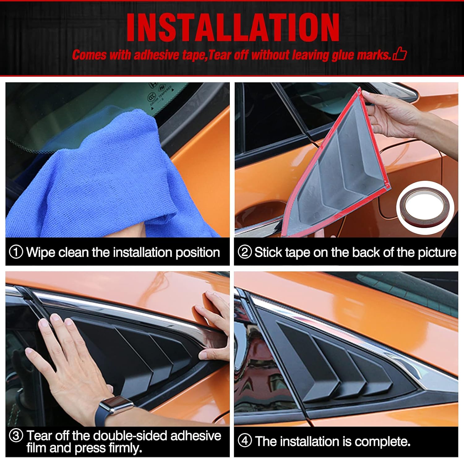 for 10th Gen Civic Sedan Rear Side Window Louvers Air Vent Scoop Shades Cover Blinds Racing Style Compatible with Civic Sedan 2021 2020 2019 2018 2017 2016 (Matte Black)