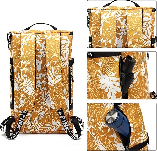 Miniatura 4 de Kalesi Bolsa de lona para gimnasio, 4 vías, impermeable, con compartimento para zapatos, para viajes, deporte, senderismo, laptop (amarillo mostaza)