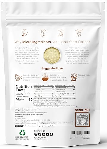 Miniatura 2 de Copos de levadura nutricional orgánica no fortificada, 2 libras (32 onzas)  Rico en proteína vegana, vitaminas B y beta-glucanos  Apto para dieta