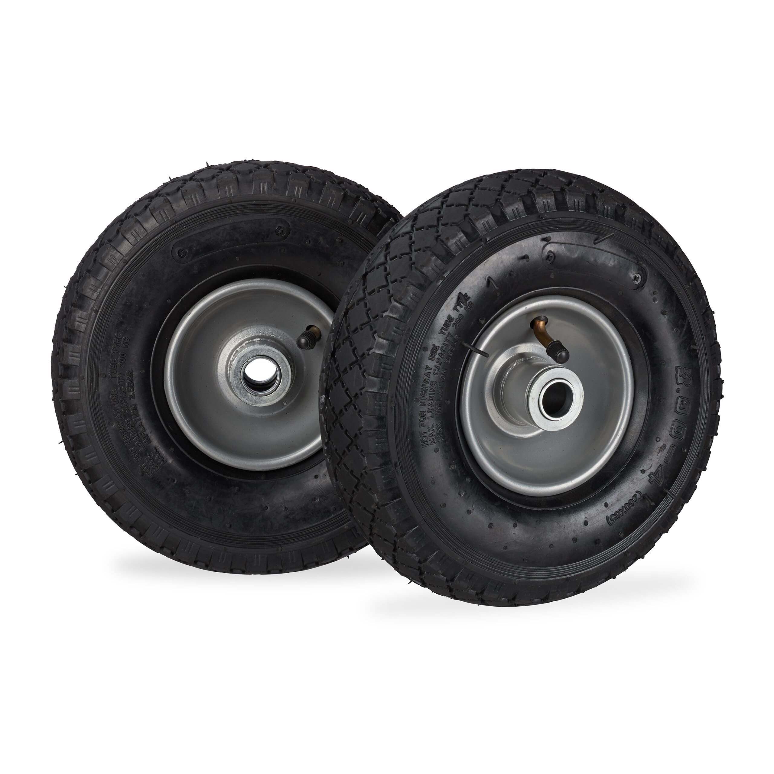 Relaxdays Juego de Dos Ruedas de Carretilla, 3.00-4, hasta 100kg, Llanta de Acero, 260 x 85 mm, Negro-Gris