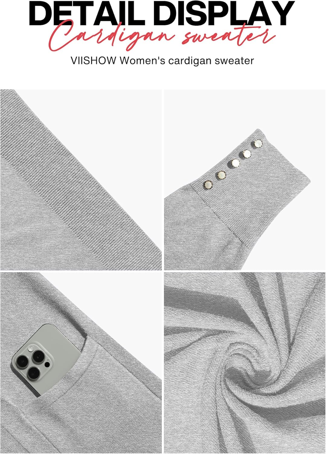 VIISHOW Women Cardigan Sweater Lightweight Open Front Long Sleeve Soft Fine Knit Casual Trendy Kimono Cardigans with Pockets - Image 7