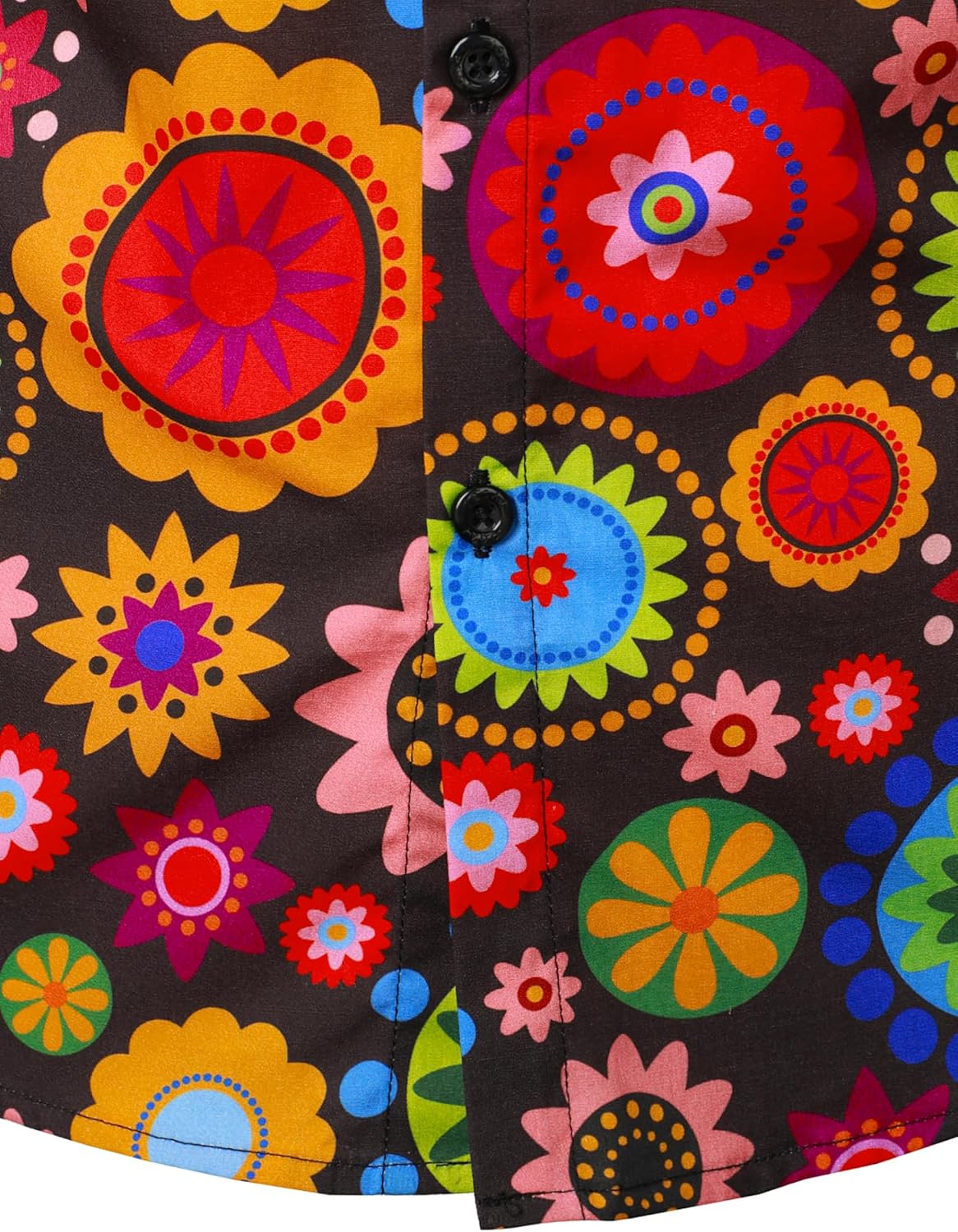 JOGAL Mens 70s Floral Dress Shirt Long Sleeve Printed Casual Button Down Shirts - Image 4