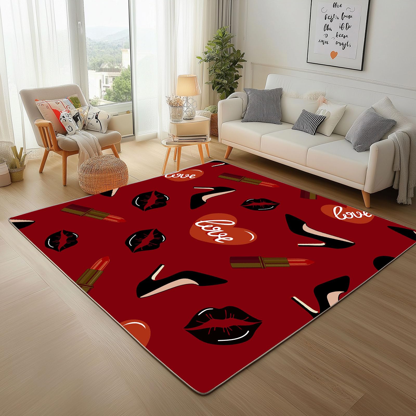 Lèvres de femme rouge à lèvres tapis de salon lavable et antidérapant style moderne