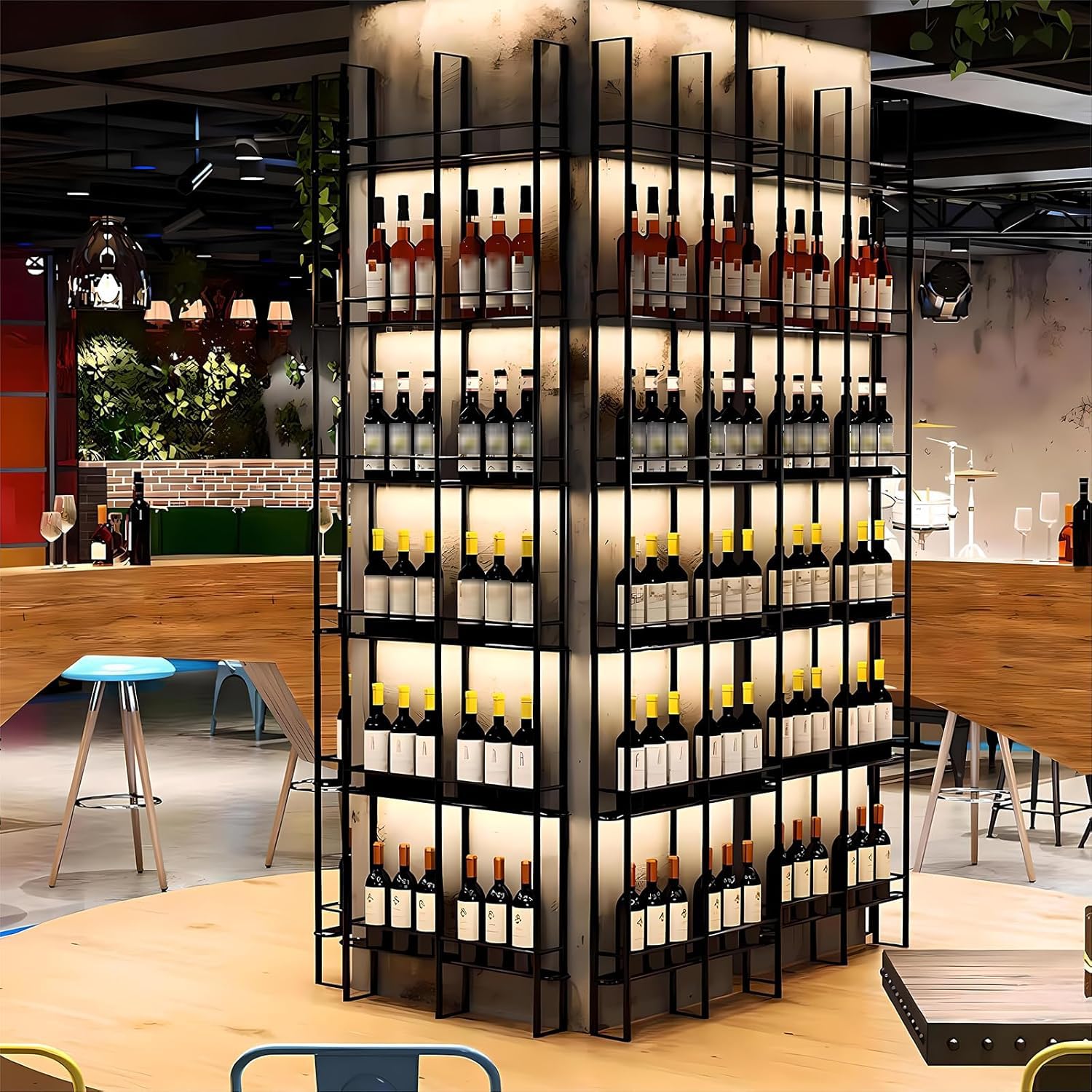Portabottiglie Da Parete, Porta Vino Da Parete In Metallo a 6 Livelli, H: 240 cm, Portabottiglie indipendente, Porta Bottiglie Per Cucina, Sala Da Pranzo, Bar, Cantina (Nero, 3 colonne)