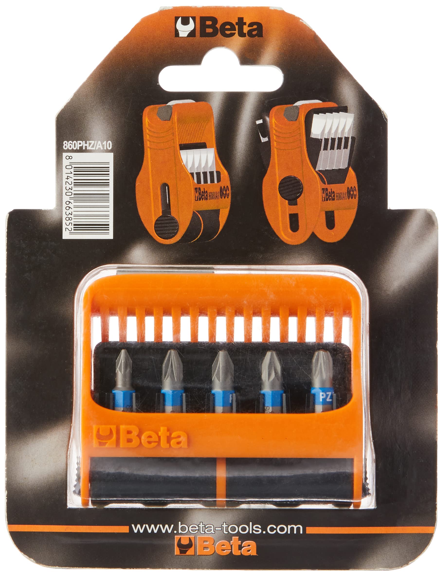 Beta 8600910 Model 860 PHZ/A10 Set of 10 Phillips and Pozi Bits with Magnetic Bit Holder In Plastic Case, 1/4 Hex - Image 2