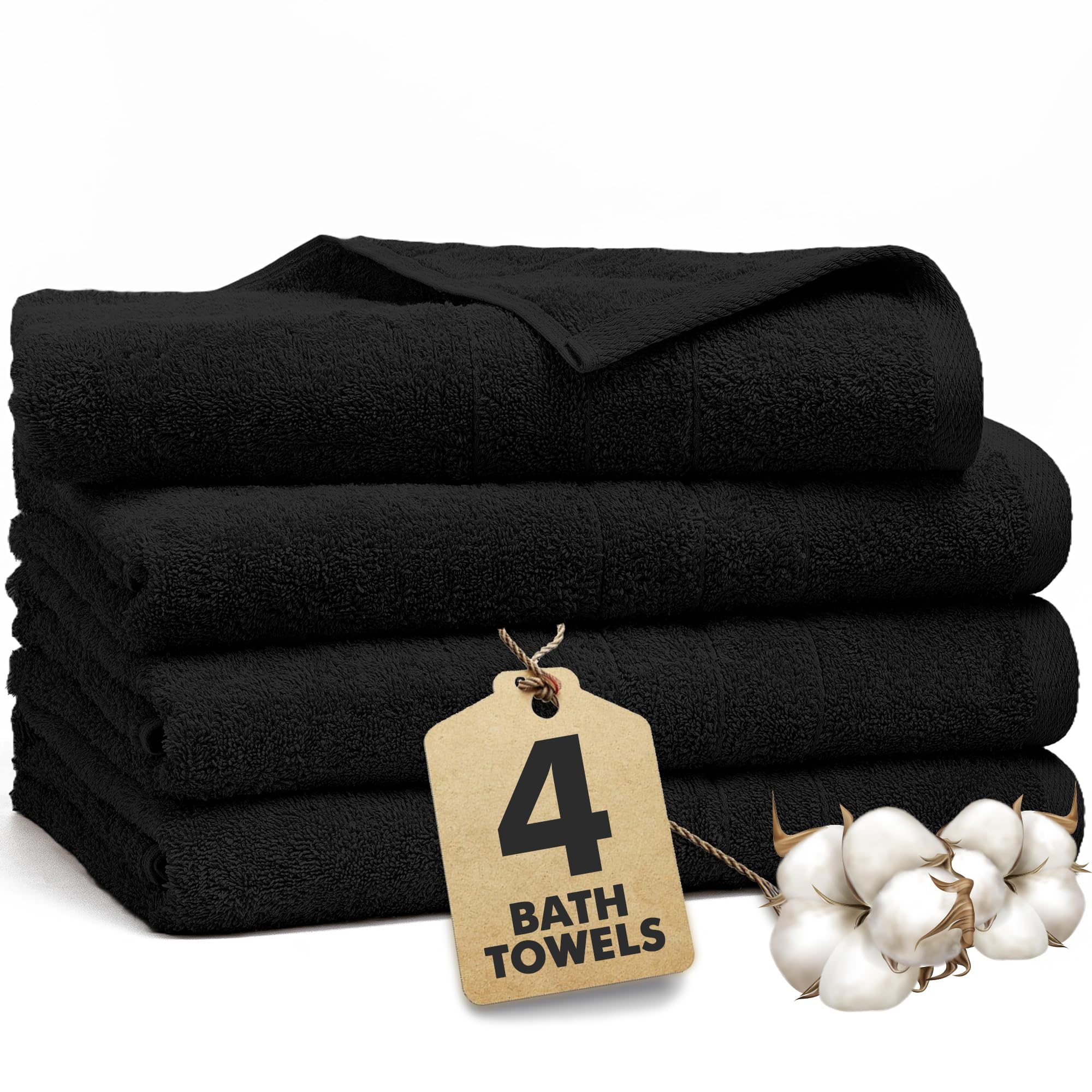 Novo Home Bath Towels Set of 4 – 550 GSM 100% Cotton Black Extra Large Towels for Bathroom, Spa Use (70x140 cm) – Super Soft and Quick Dry Large Bath Sheets for Adults — image 1