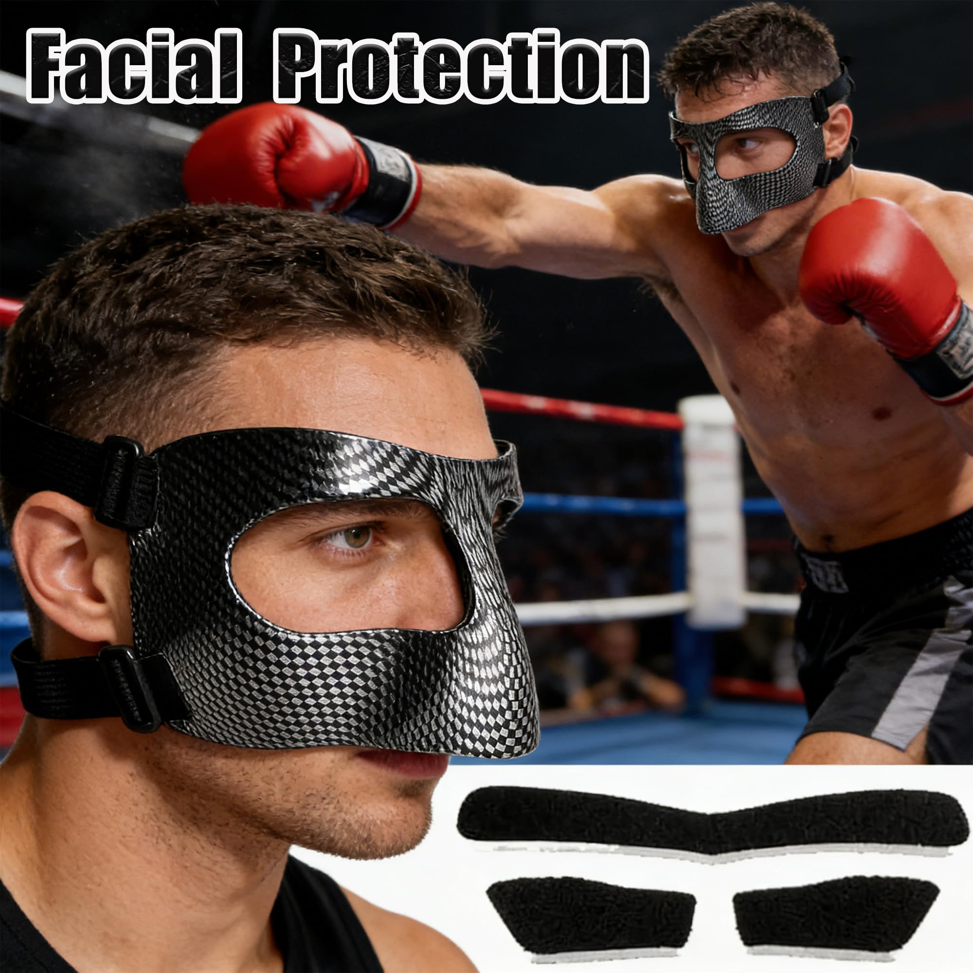 Visiera Protettiva per Naso Resistente Agli Urti, Protezione per Naso per Naso Rotto, Maschere Protettive con Imbottitura, Protezione viso Regolabile Adatto agli Adolescenti per Softball Basket