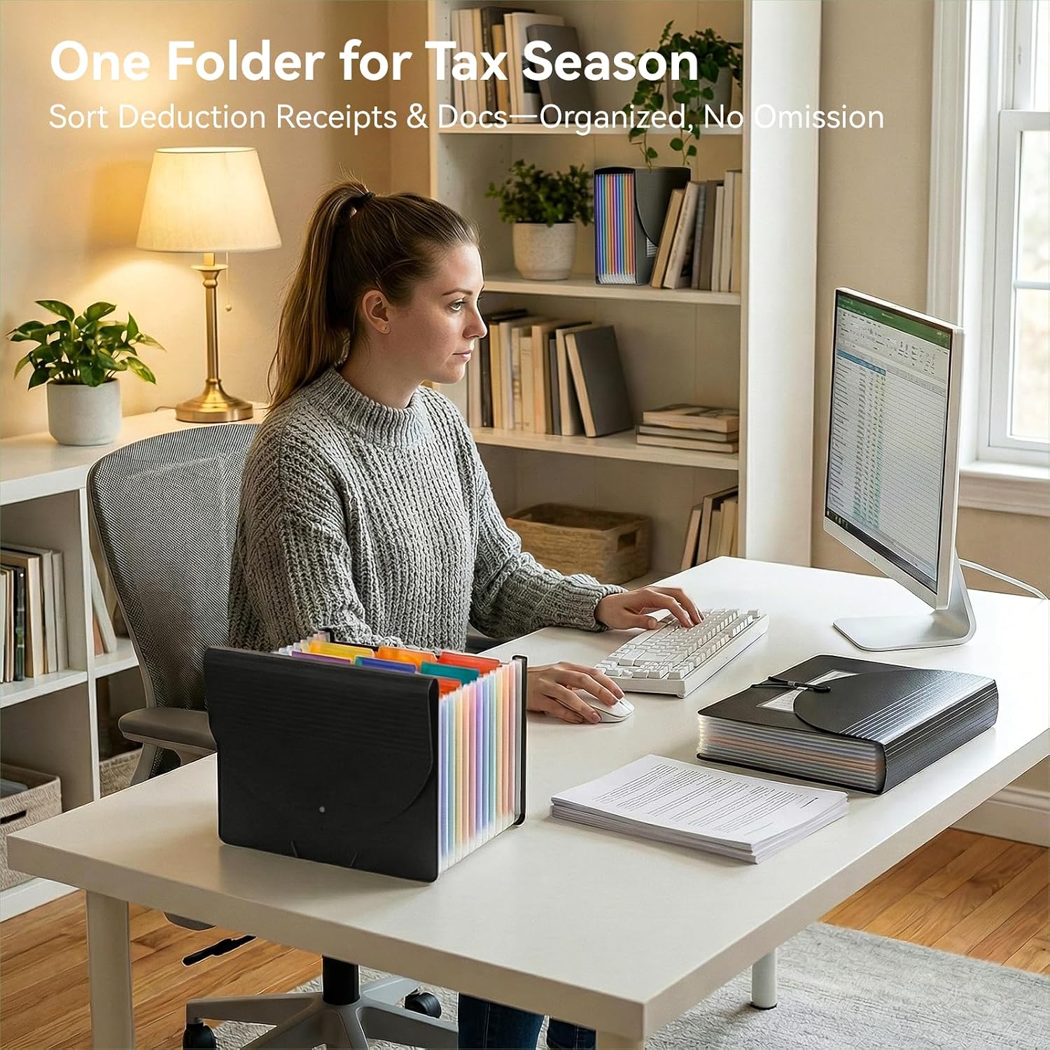 ThinkTex Accordion File Organizer, 12 Pockets Monthly Bill Receipt Organizer, Portable Expanding File Folders, Multi-Color Tabs, Letter/A4 Size - 3 Packs
