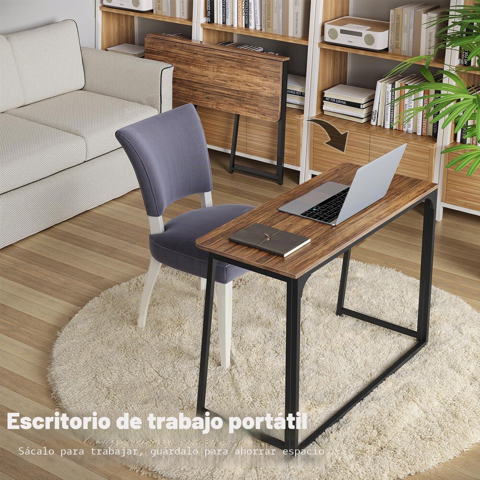 WOHOMO - Escritorio plegable, pequeño escritorio de escritura para ahorrar espacio, mesa plegable para portátil, estación de trabajo para oficina en casa, fácil montaje, nogal rústico