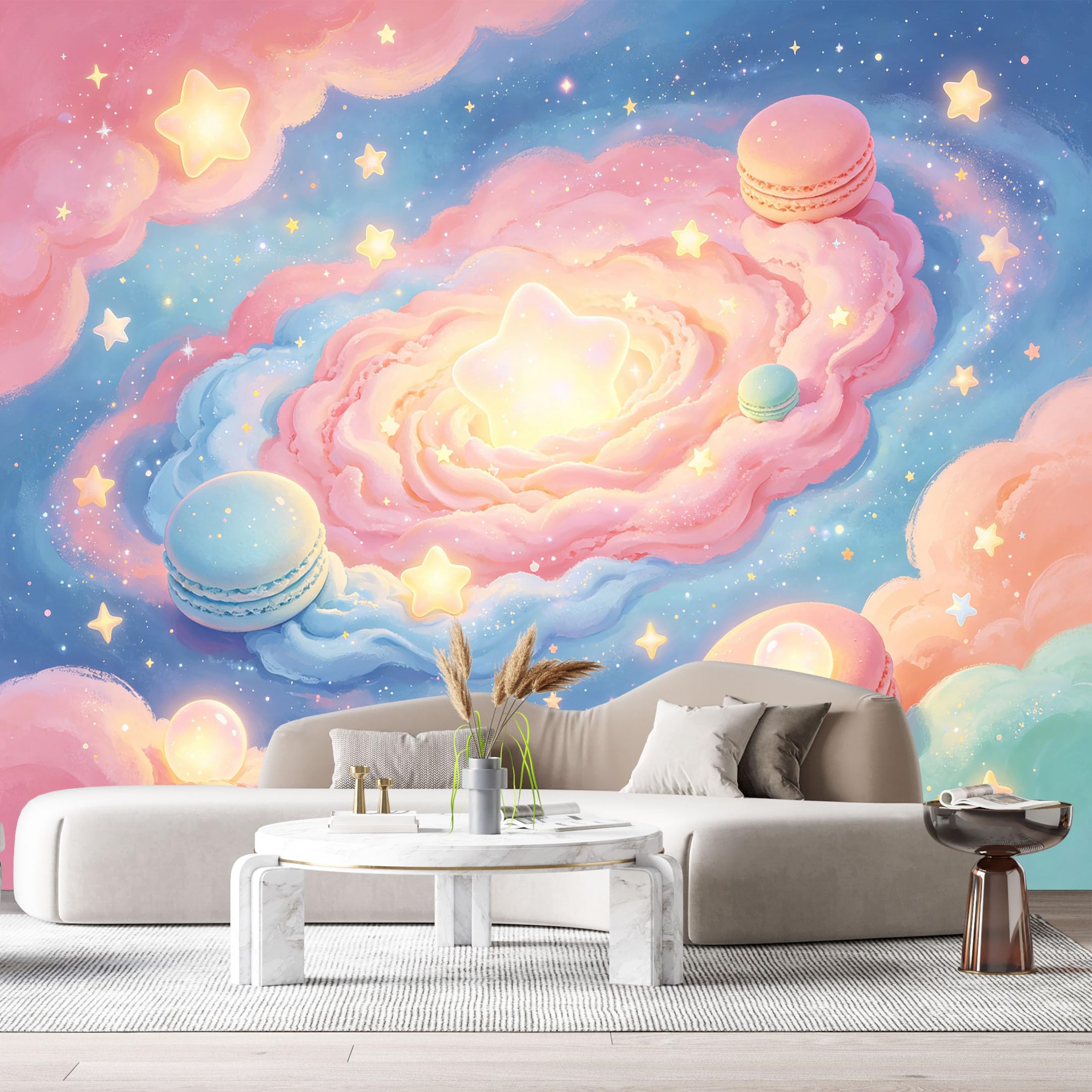 Custom Size Wall Murals Galaxy Macaron Watercolor Pastel Clouds Stars SelfAdhesiveWall Fabric Removable Wallpaper Wall Decor for Living Room Bedroom Bathroom