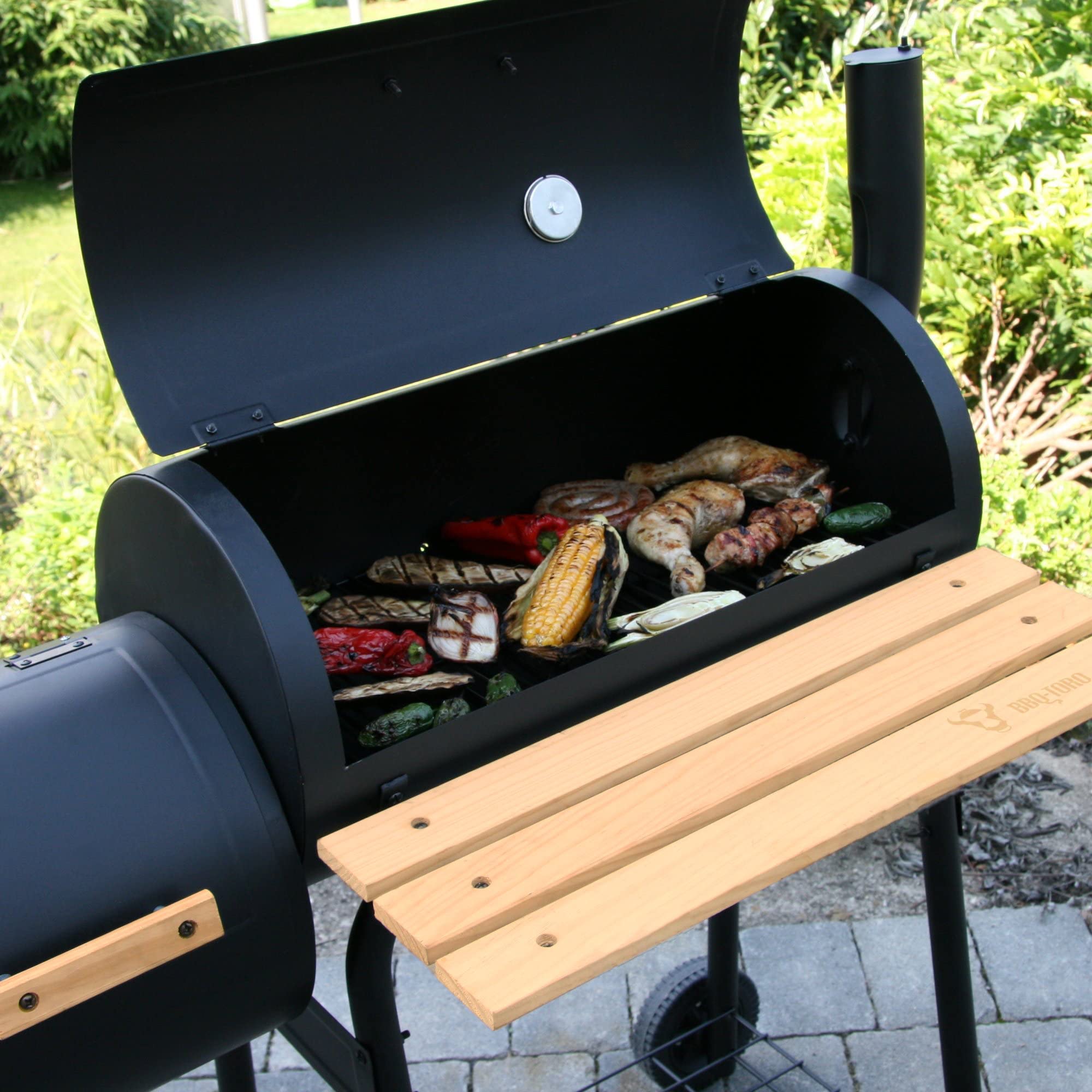 BBQ-Toro BBQ Smoker Grill, Holzkohle mit Feuerbox, Kombination, Grillwagen Holzkohlegrill, Barbecue Grill mit Smoker