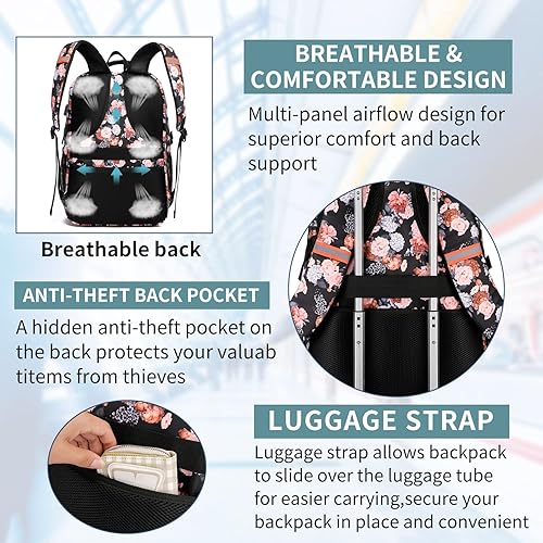 Miniatura 6 de HILUSEN Mochila de almuerzo para mujer, lonchera térmica aislada, mochila de trabajo extra grande con puerto de carga USB, mochila de viaje para