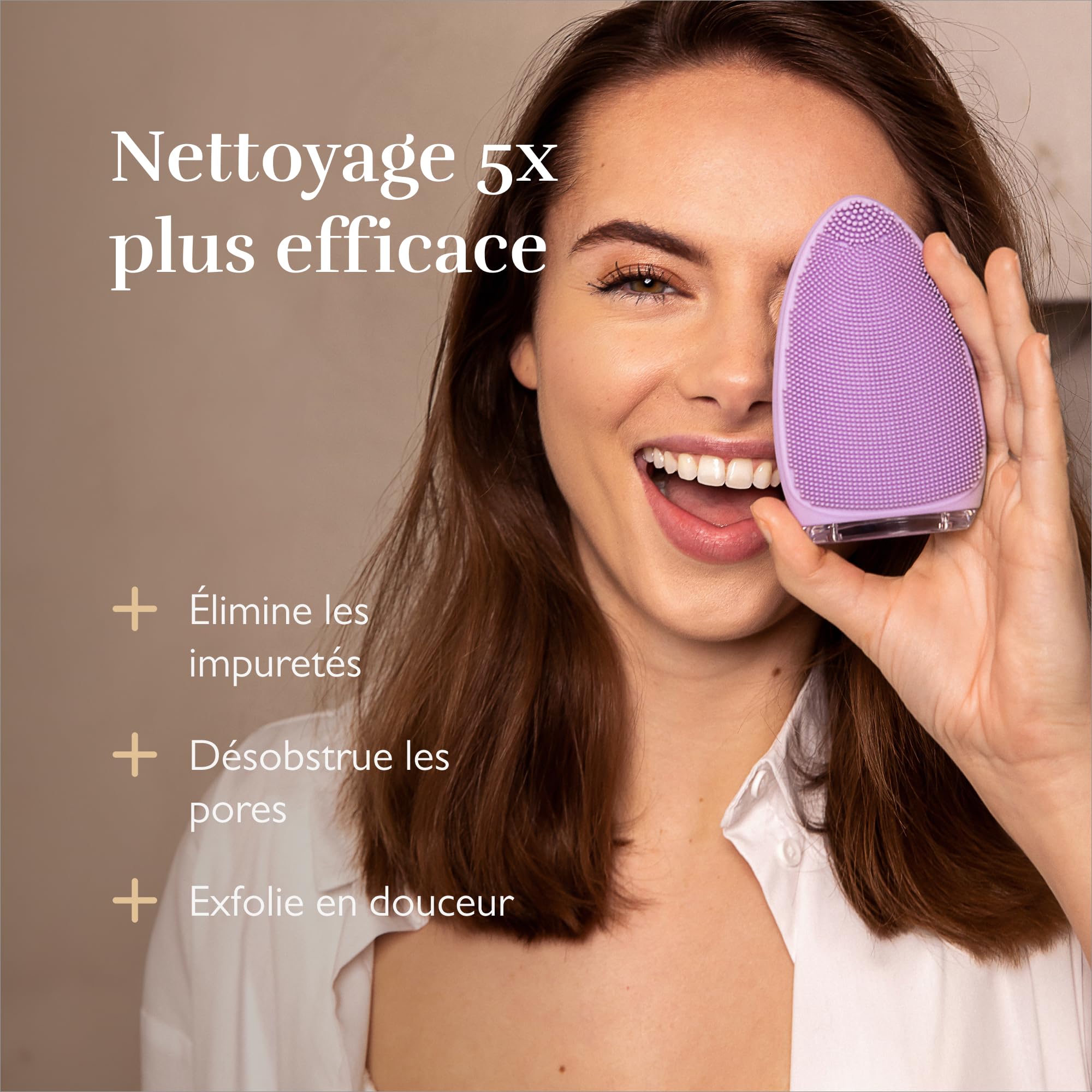Silk'n Brosse nettoyante visage Bright Massage raffermissant Soins ultra-hygiéniques élimine impuretés résidus maquillage Lilas