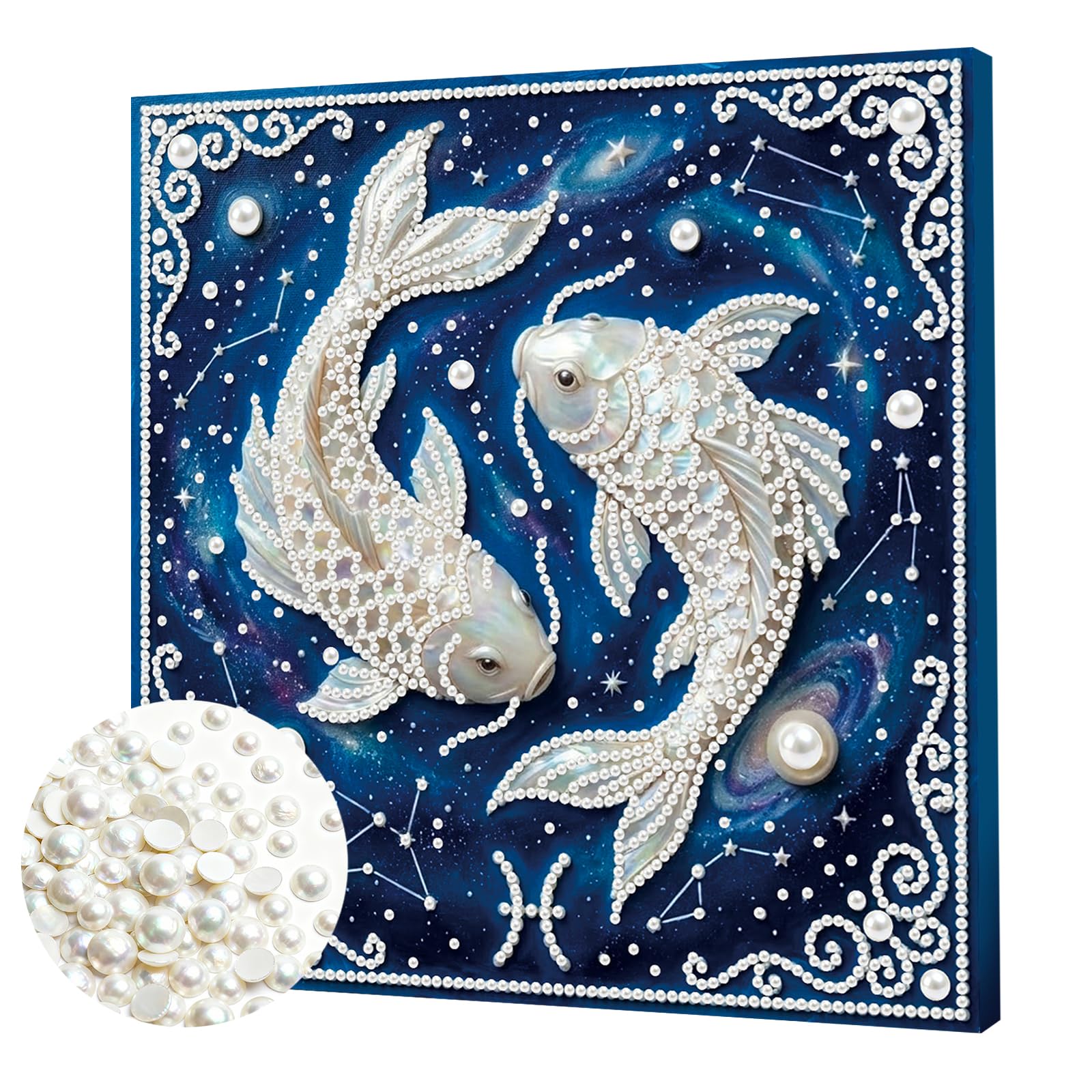 DIY Pearl Painting Kit with Wooden Frame, 3D Plastic Pearl Art Diamond Art Kits for Adults, Ready-to-Hang Home Decor, Gift for Women Beginners(Pisces Constellation)(25 * 25cm)