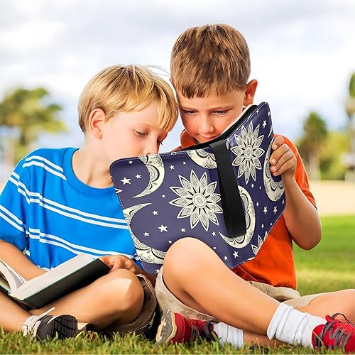 Miniatura 6 de Carpeta de tarjetas coleccionables estilo bohemio vintage con diseño de luna, sol y estrellas, 4 bolsillos con 50 fundas extraíbles, carpeta de