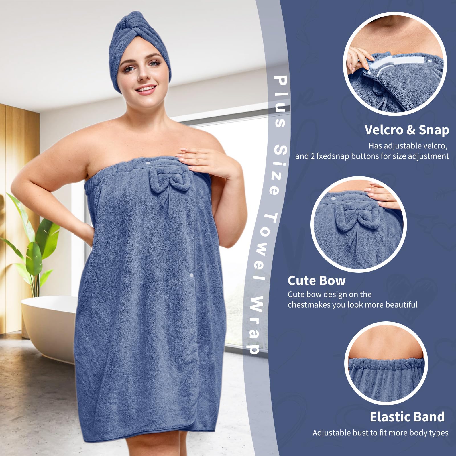 Plus Size Towel Wrap H HomeZzz Towel Wrap For Women Plus Size (XXL