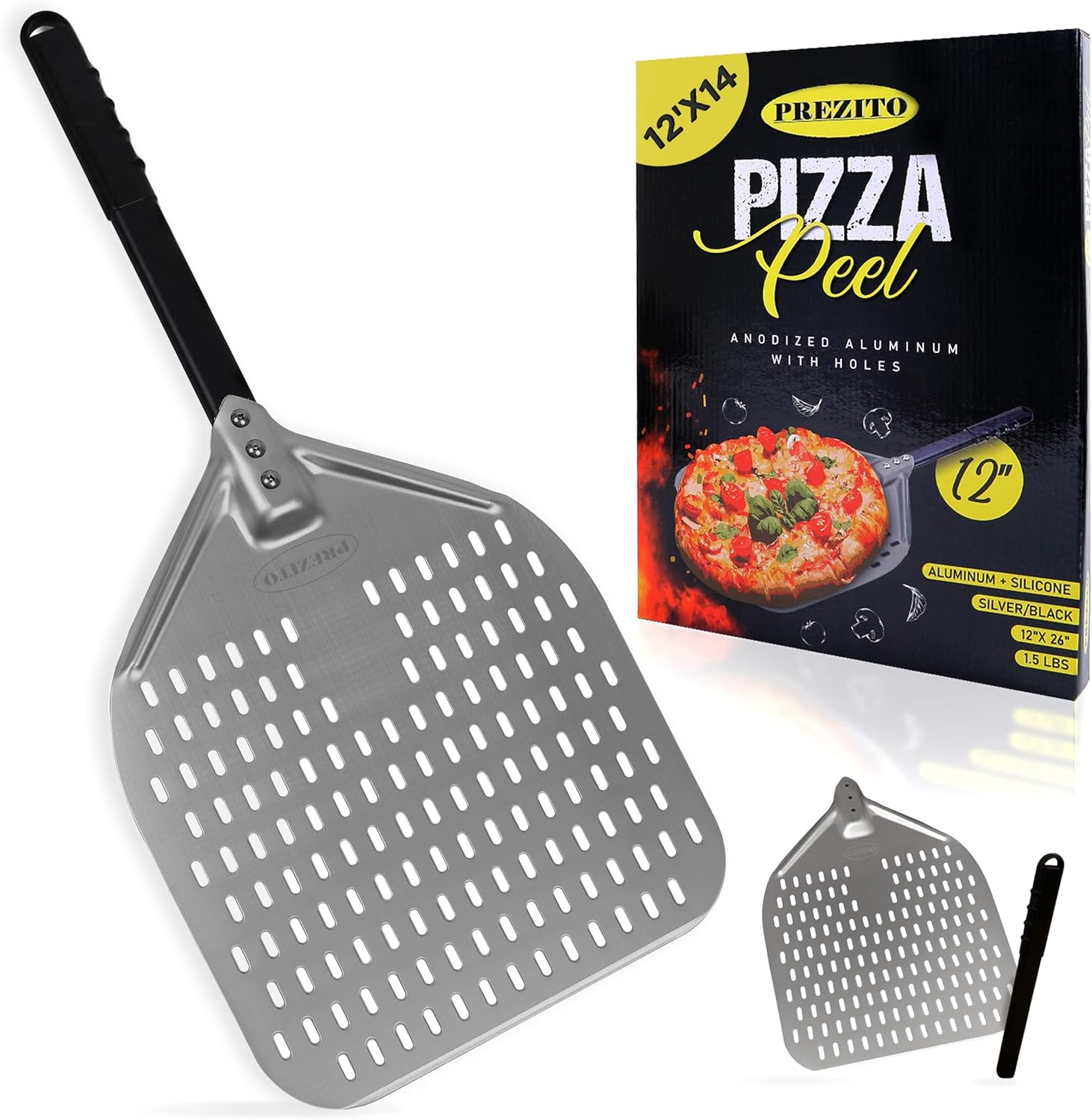 PREZITO Perforated Pizza Peel 12 inch, NonStick and