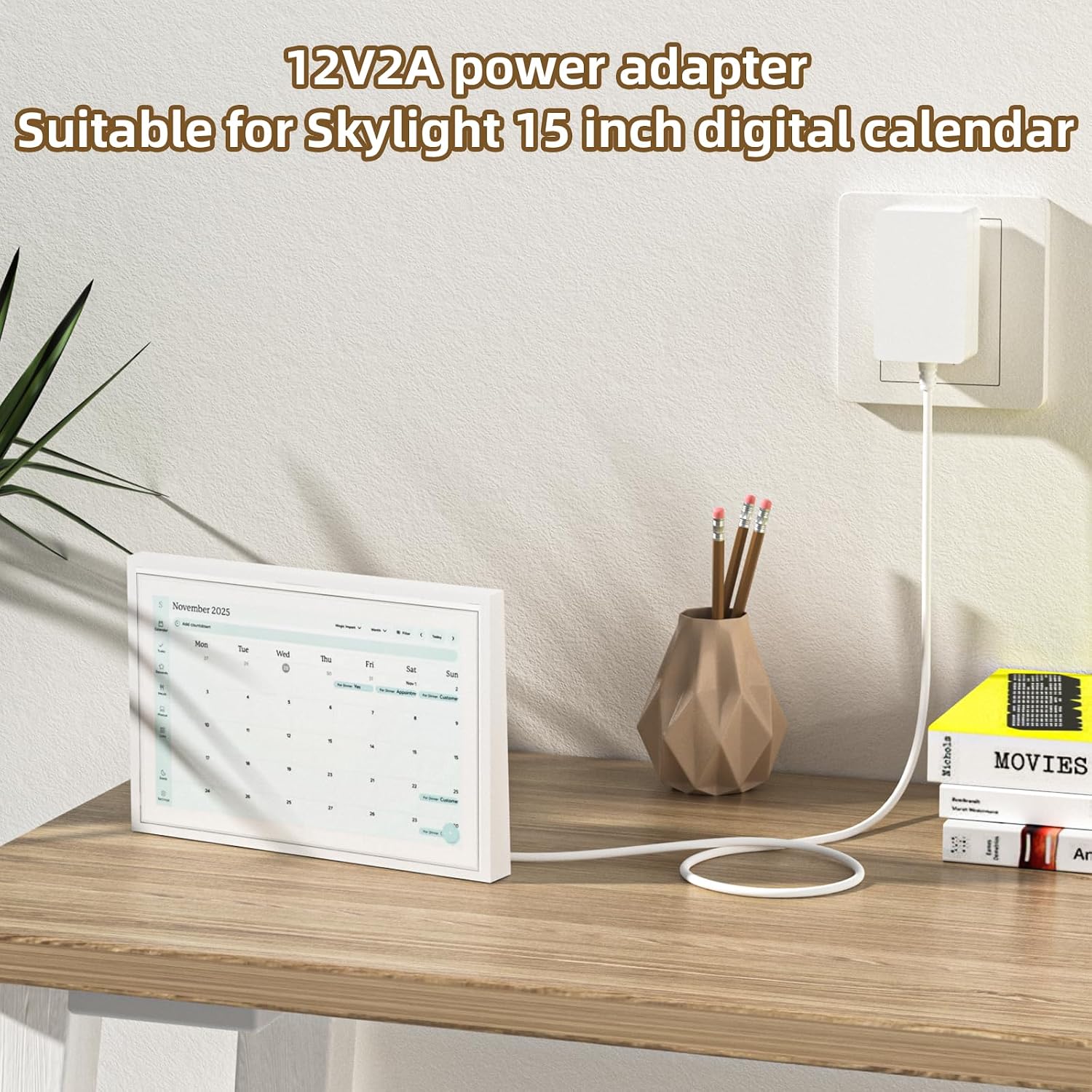 12V Power Supply Charger Compatible with Skylight Calendar 860004165262 for Skylight 15 inch Wall Planner Digital Calendar & Chore Chart Power Supply Adapter（for use with 12V Power Supply only）