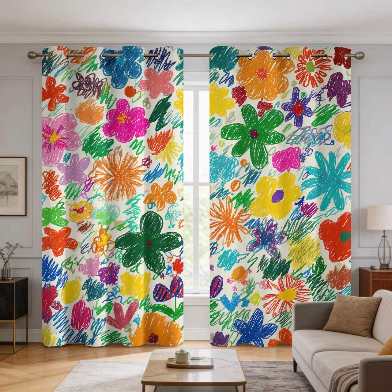 Generisch Blumen Farbenfroh Vorhänge 2er Set, H 260 x B 140 cm Deko
