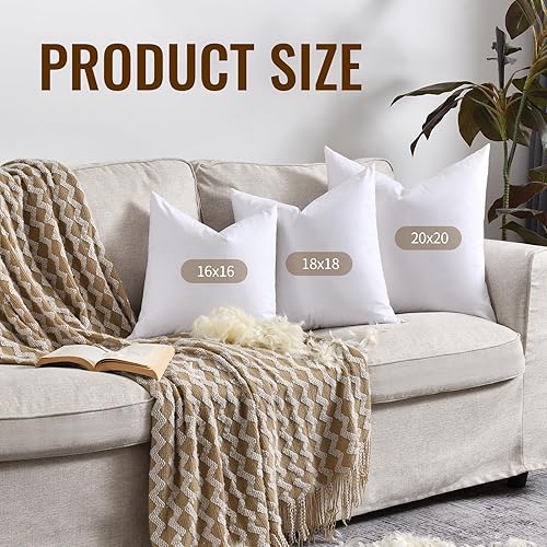 Miniatura 5 de Swandream Juego de 4 rellenos de almohada de plumas esponjosas, relleno de almohada decorativa suave de plumas cuadradas y plumón, 16 x 16 pulgadas