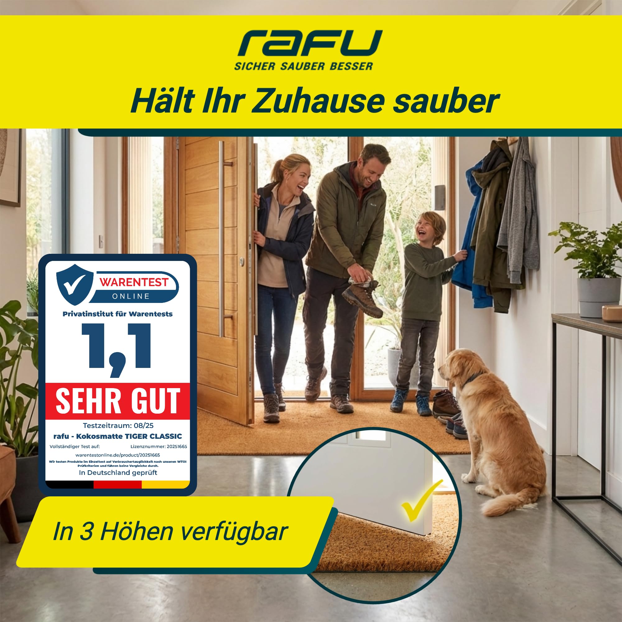 Kokosmatte nach Maß TIGER CLASSIC | auf individuelles Mass gefertigt | in 3 Stärken | zentimetergenauer Zuschnitt | rutschfeste & robuste Schmutzmatte | 30 mm dick, 20-40 cm breit, 60-100 cm lang