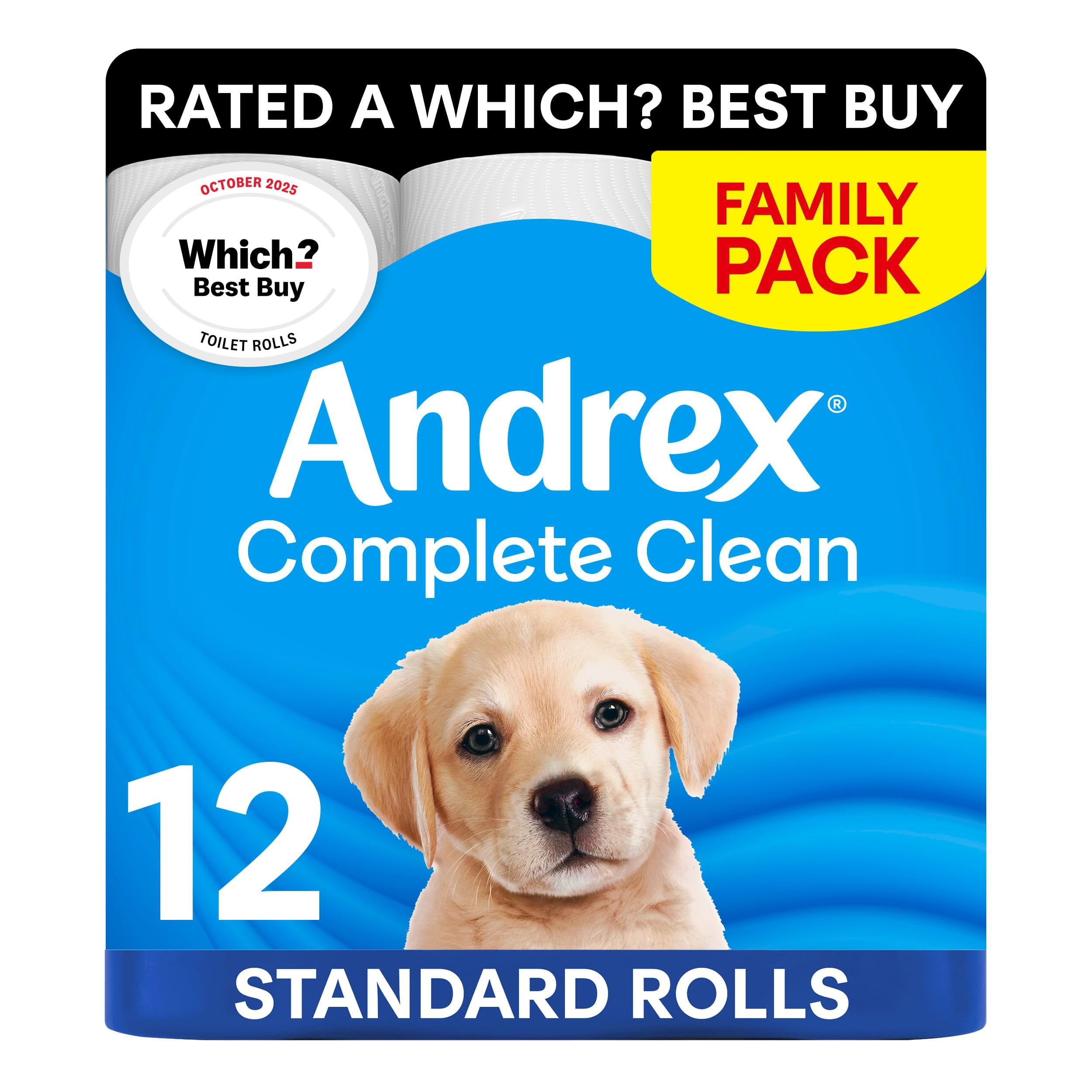 Andrex Complete Clean Toilet Roll - 12 Toilet Rolls, 3-Ply, Now Even Softer, FSC Certified, endorsed as a Which? Best Buy