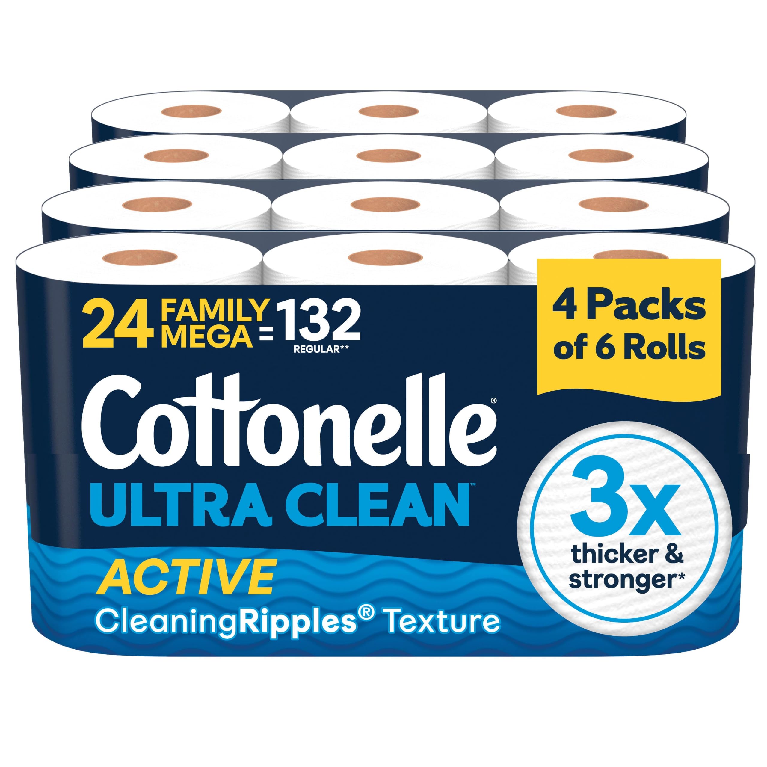 Cottonelle Ultra Clean Toilet Paper, 24 Family Mega Rolls = 132 Regular Rolls