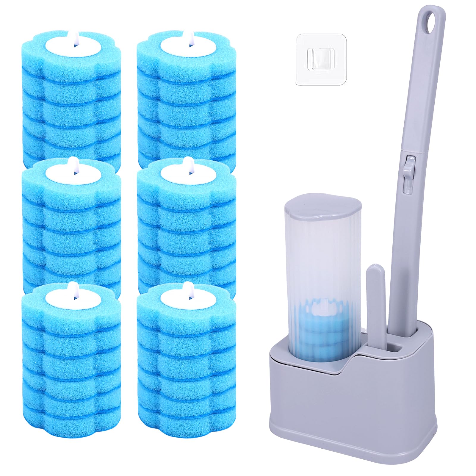 Zhjiutak Grey Brush + 36 Head Disposable Toilet Brush With Holder, Disposable Toilet Cleaning System With 36 Refills, Toilets Wand Kit For Bathroom Cleaning, Sink, Bathtub, Floor(Grey Brush + 36 Head)
