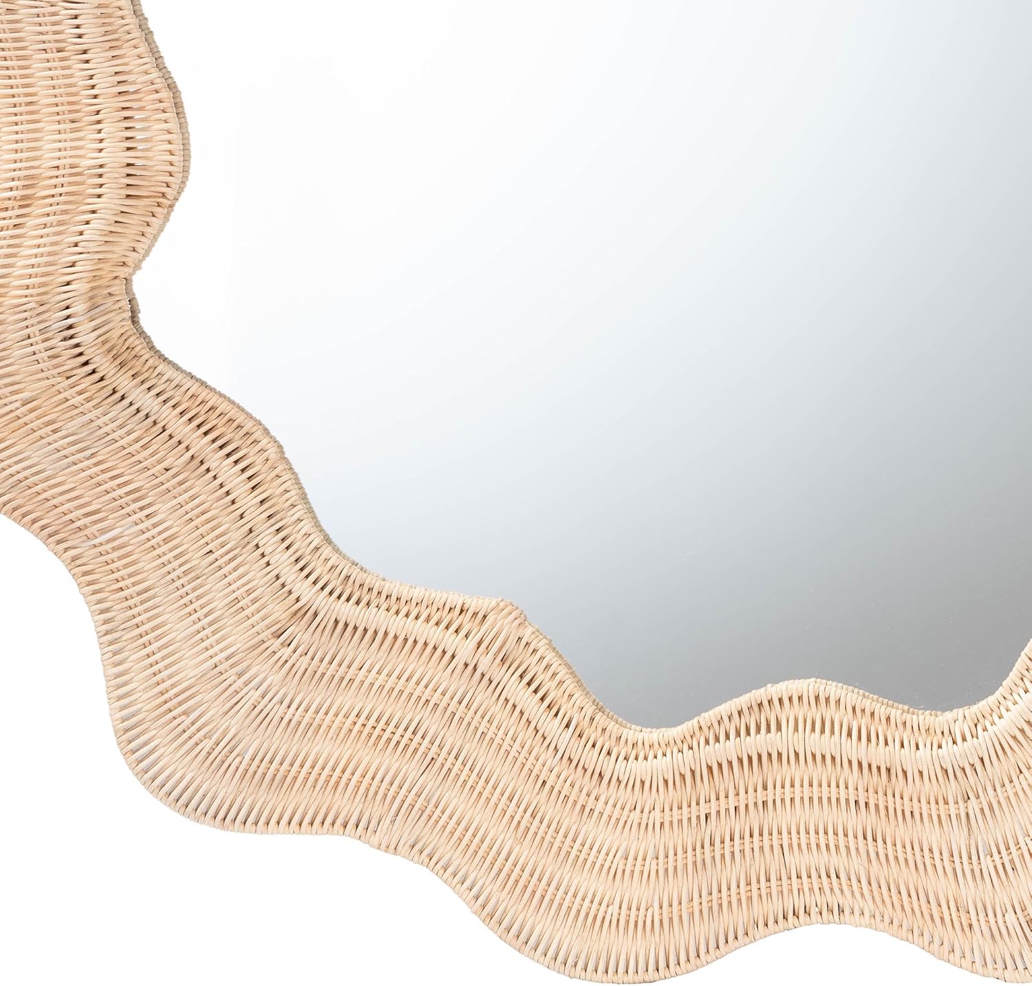 bali & pari Hasana Coastal Scalloped Natural Rattan Round Accent Wall Mirror