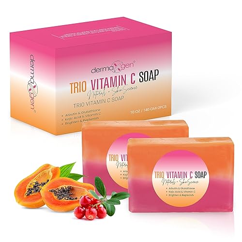 DERMAXGEN Barra de jabón orgánica de vitamina C  Arbutina, glutatión, ácido kójico y vitamina C  Fórmula avanzada brillante, reposición y piel