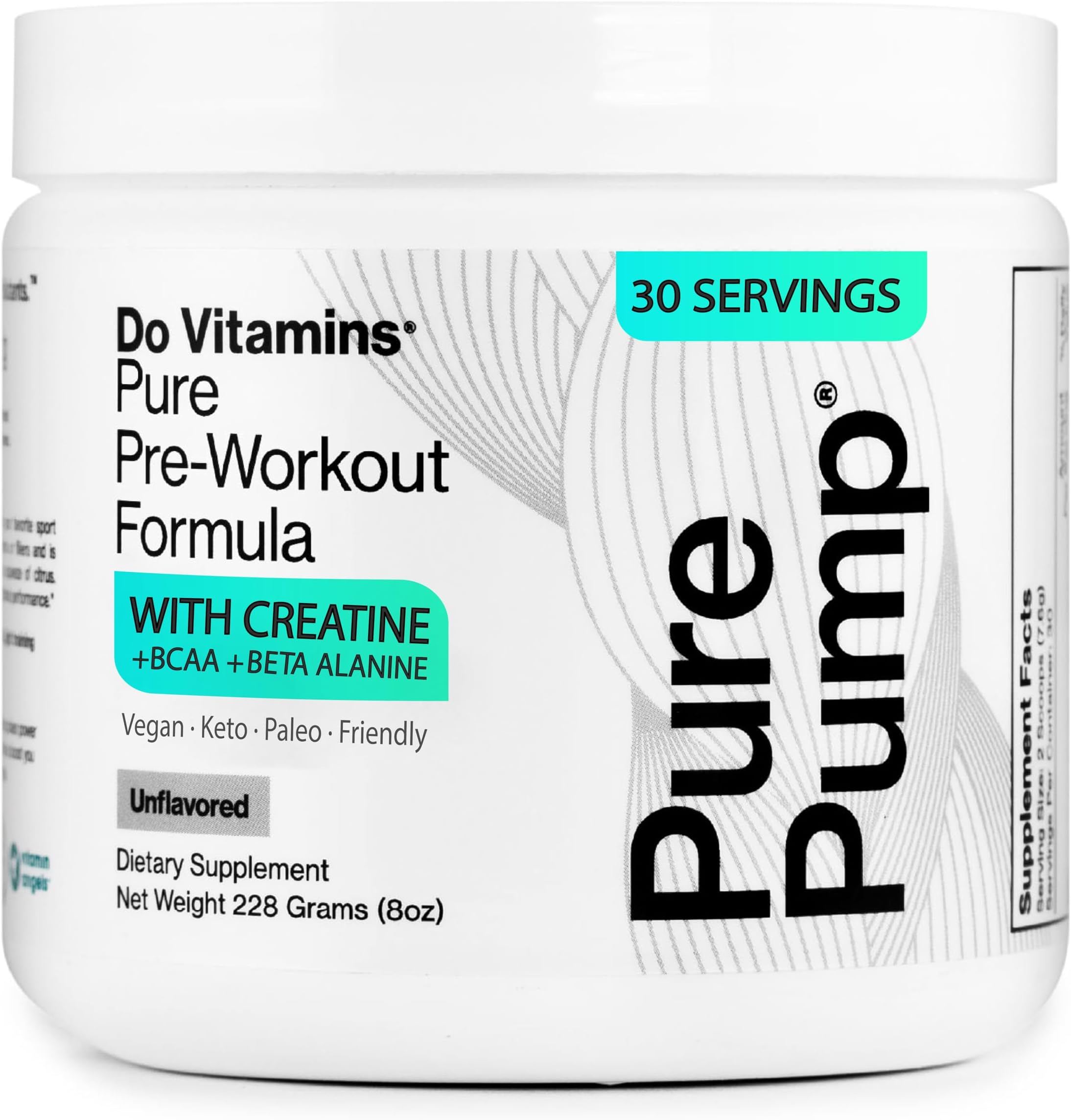 Do Vitamins - PurePump Unflavored All-Natural Pre Workout Powder for Men & Women - Clean Preworkout with Creatine, BCAA, Beta Alanine - Best for Energy, Focus & Pump - Vegan, Keto, Paleo 30 Servings