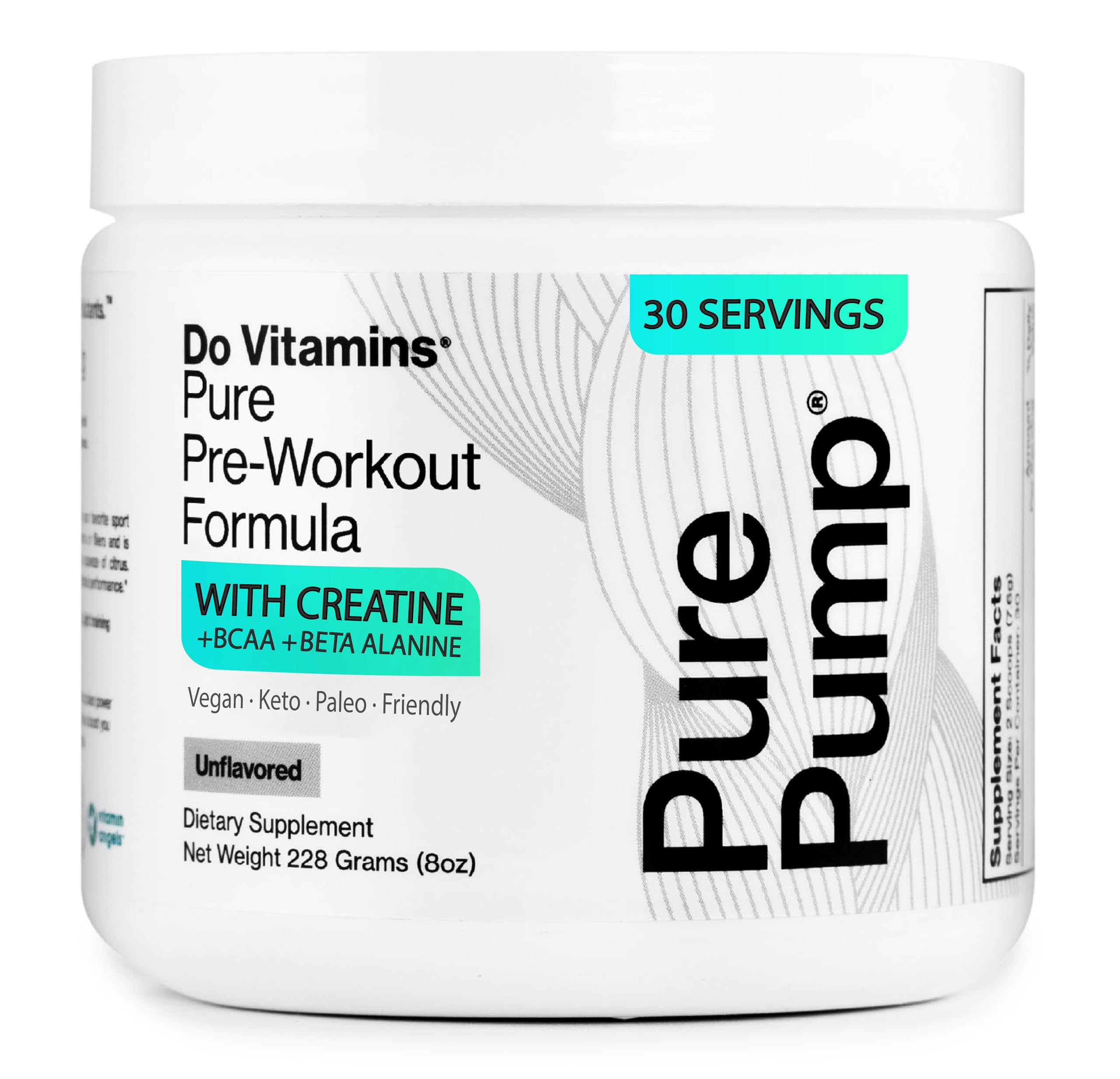 Do Vitamins - PurePump Unflavored All-Natural Pre Workout Powder for Men & Women - Clean Preworkout with Creatine, BCAA, Beta Alanine - Best for Energy, Focus & Pump - Vegan, Keto, Paleo 30 Servings