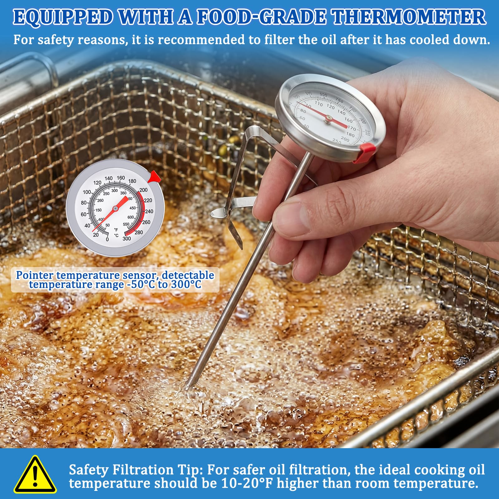 Suclain Fritteusen-Filterbeutel mit Rahmen, wiederverwendbares Speiseölsieb für 31,8 kg Speiseöl, leicht zu reinigendes Netz, um Krümel für den gewerblichen Gebrauch zu Hause, mit 1 professionellen