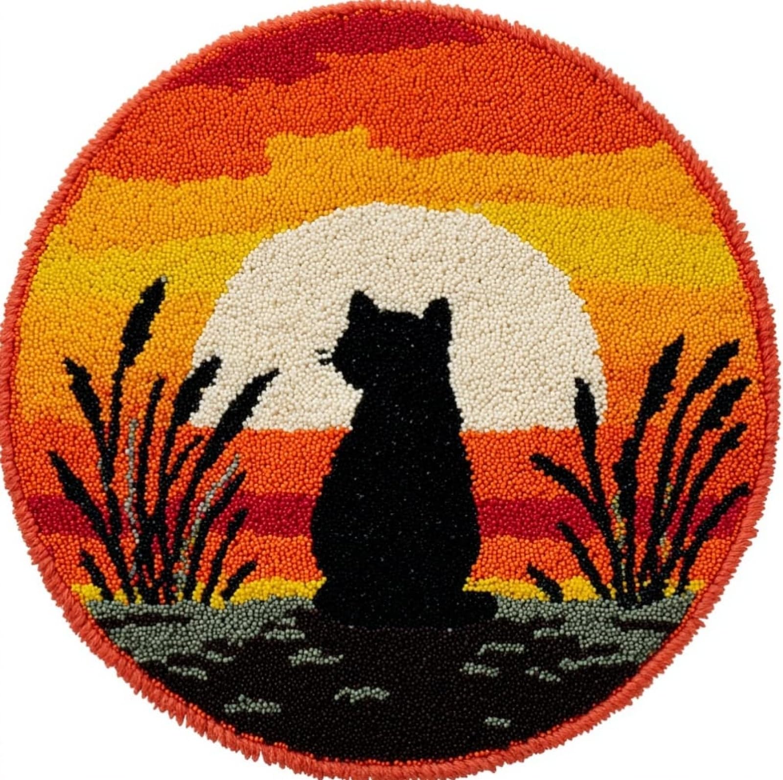 WallustrioaW Latch Hook Rug Kits for Adults Beginners,Cat in the Sunset,DIY Craft Doormat Carpet Making Kit Tapestry Gift Home Decorations,50x50cm