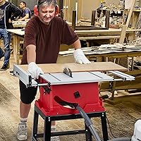 Vista 7 de PIONEERWORKS Sierra de mesa portátil de 10 pulgadas, 15 A, 5000 RPM con soporte e interruptor de seguridad, barra de empuje, corte cruzado de 90