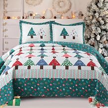 MarCielo Handcrafted Christmas Patchwork Cotton Quilt Bedspread Set - 3-Piece Vintage Style Holiday Bedding PW101, Queen